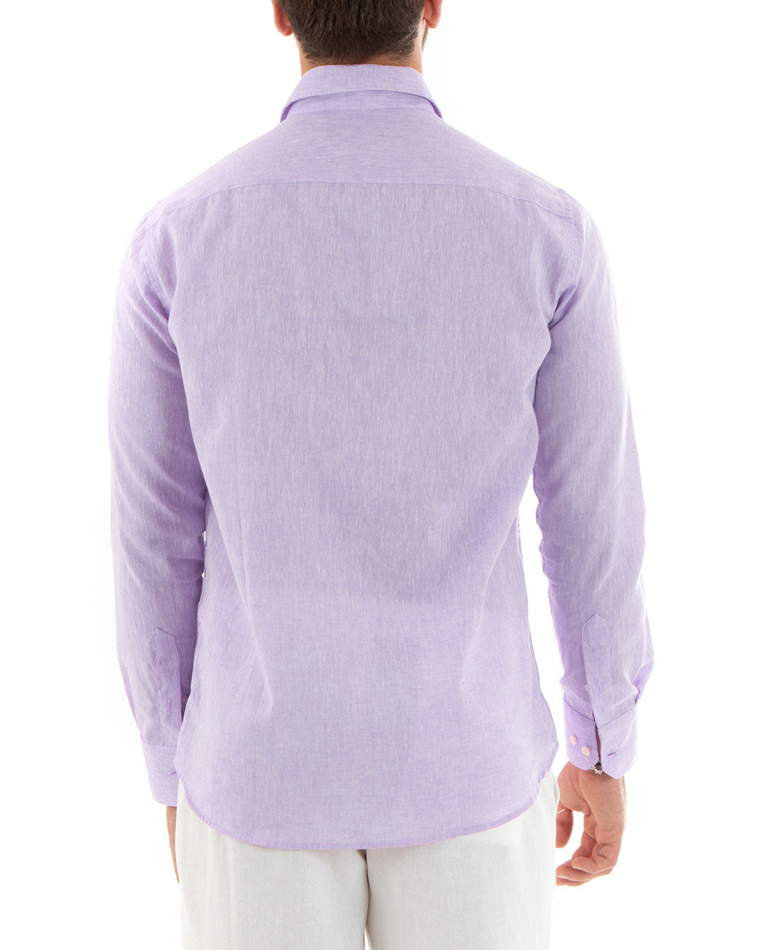 Camicia Uomo Lino Melangiata Colletto Francese Sartoriale Lilla GIOSAL-C2877A