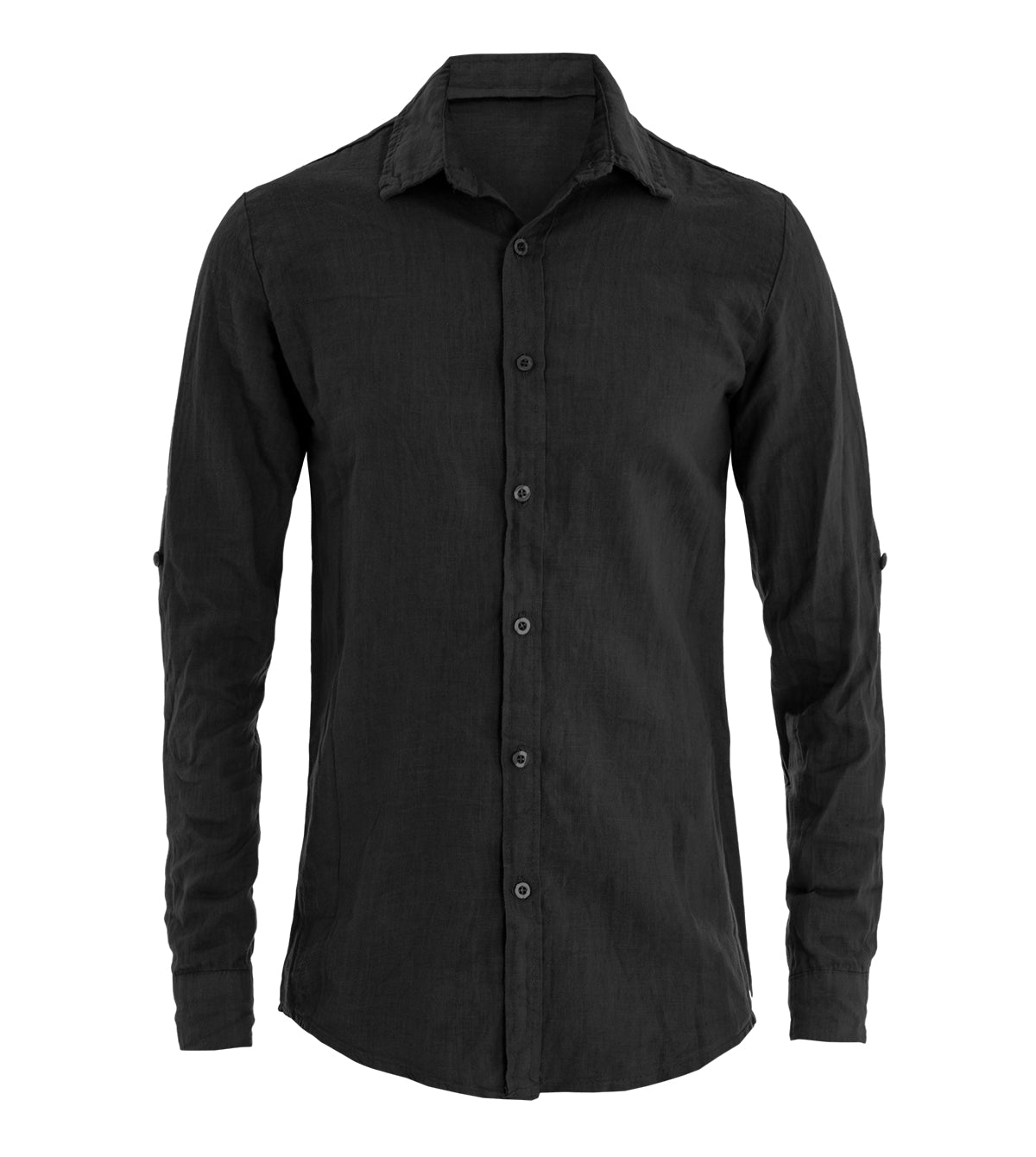 Camicia Uomo Con Colletto Slim Fit Lino Tinta Unita Maniche Lunghe Nero GIOSAL-C2889A