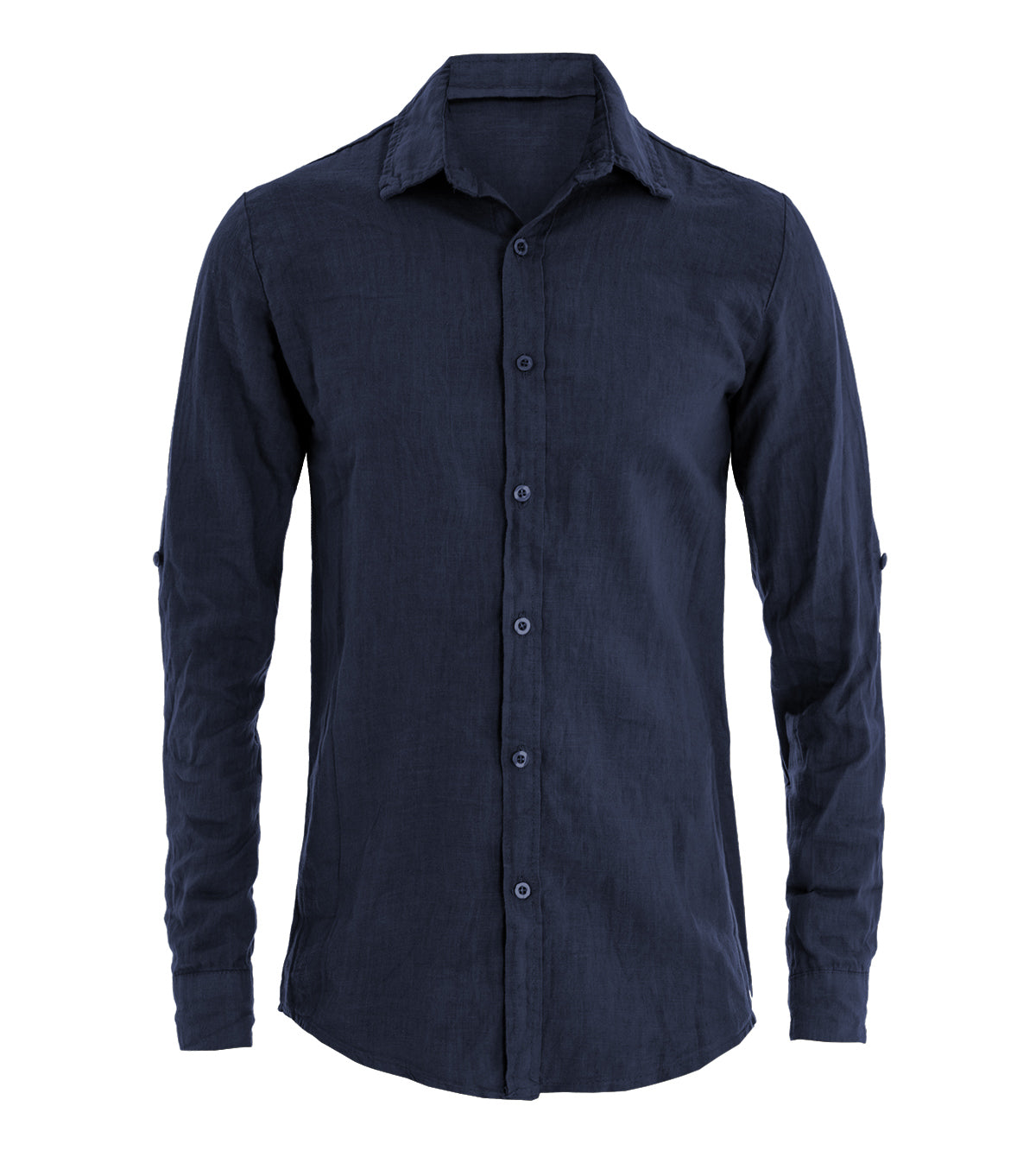 Camicia Uomo Con Colletto Slim Fit Lino Tinta Unita Maniche Lunghe Blu GIOSAL-C2890A