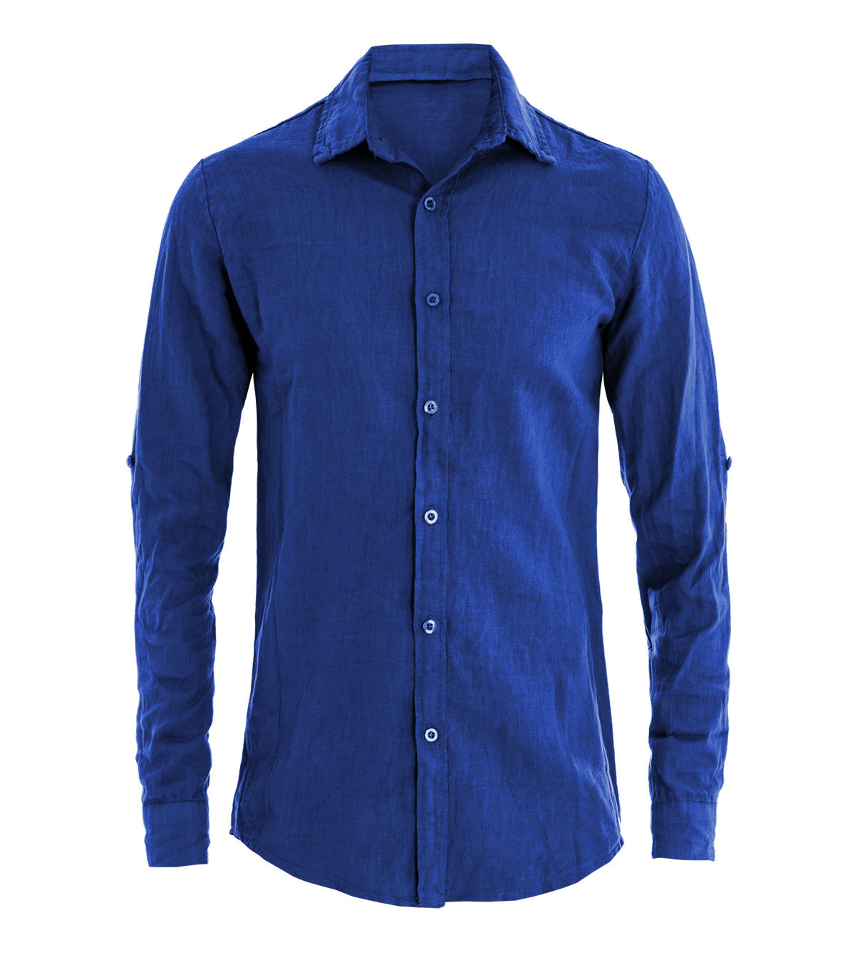 Camicia Uomo Con Colletto Slim Fit Lino Tinta Unita Maniche Lunghe Blu Royal GIOSAL-C2891A