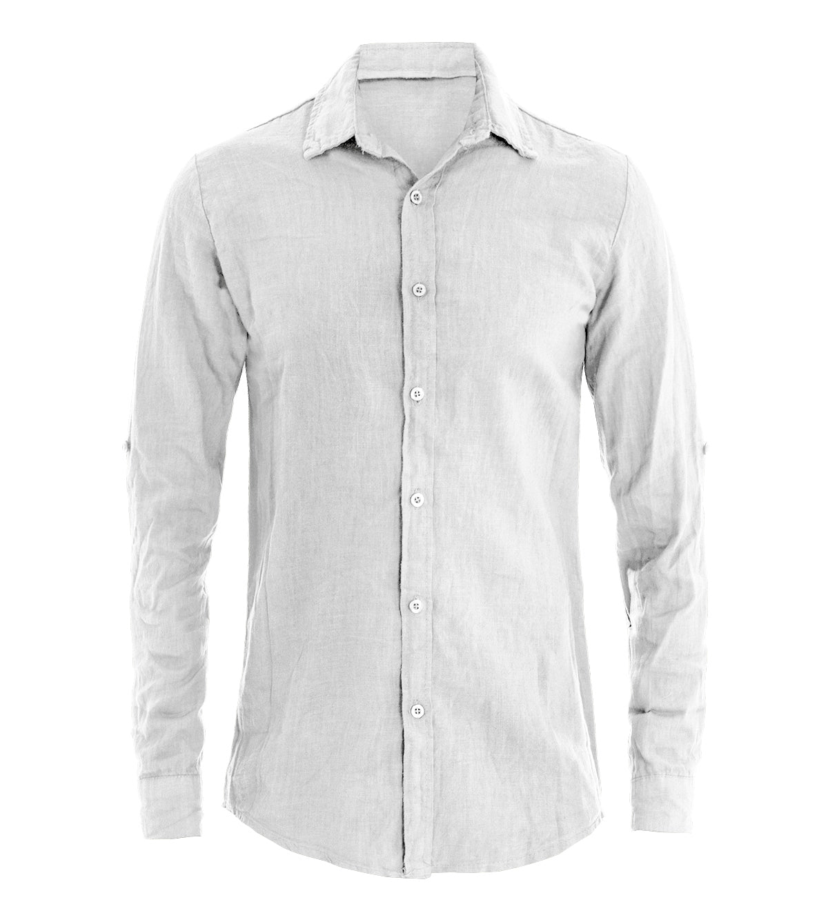 Camicia Uomo Con Colletto Slim Fit Lino Tinta Unita Maniche Lunghe Bianco GIOSAL-C2894A