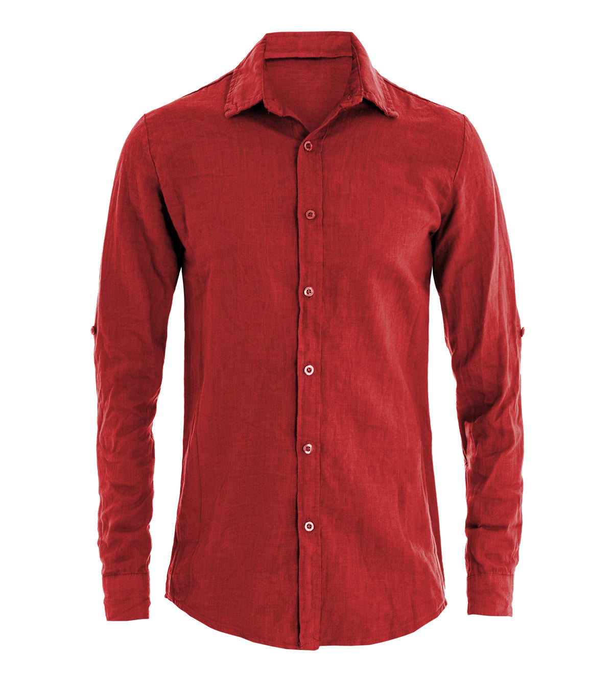 Camicia Uomo Con Colletto Slim Fit Lino Tinta Unita Maniche Lunghe Rosso GIOSAL-C2895A