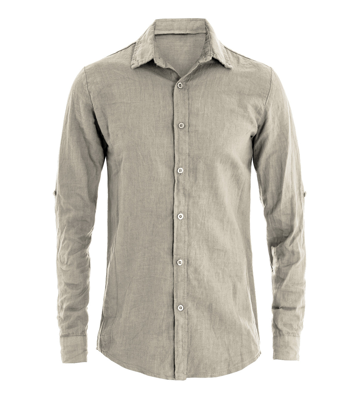 Camicia Uomo Con Colletto Slim Fit Lino Tinta Unita Maniche Lunghe Beige GIOSAL-C2896A