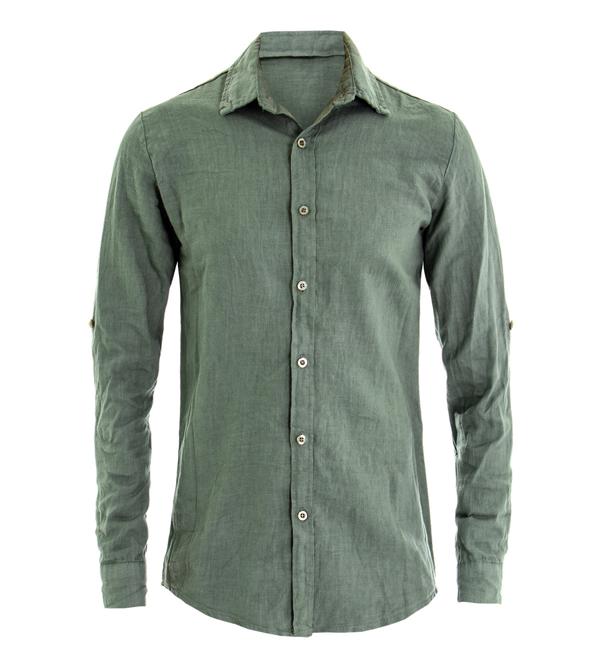 Camicia Uomo Con Colletto Slim Fit Lino Tinta Unita Maniche Lunghe Verde GIOSAL-C2897A