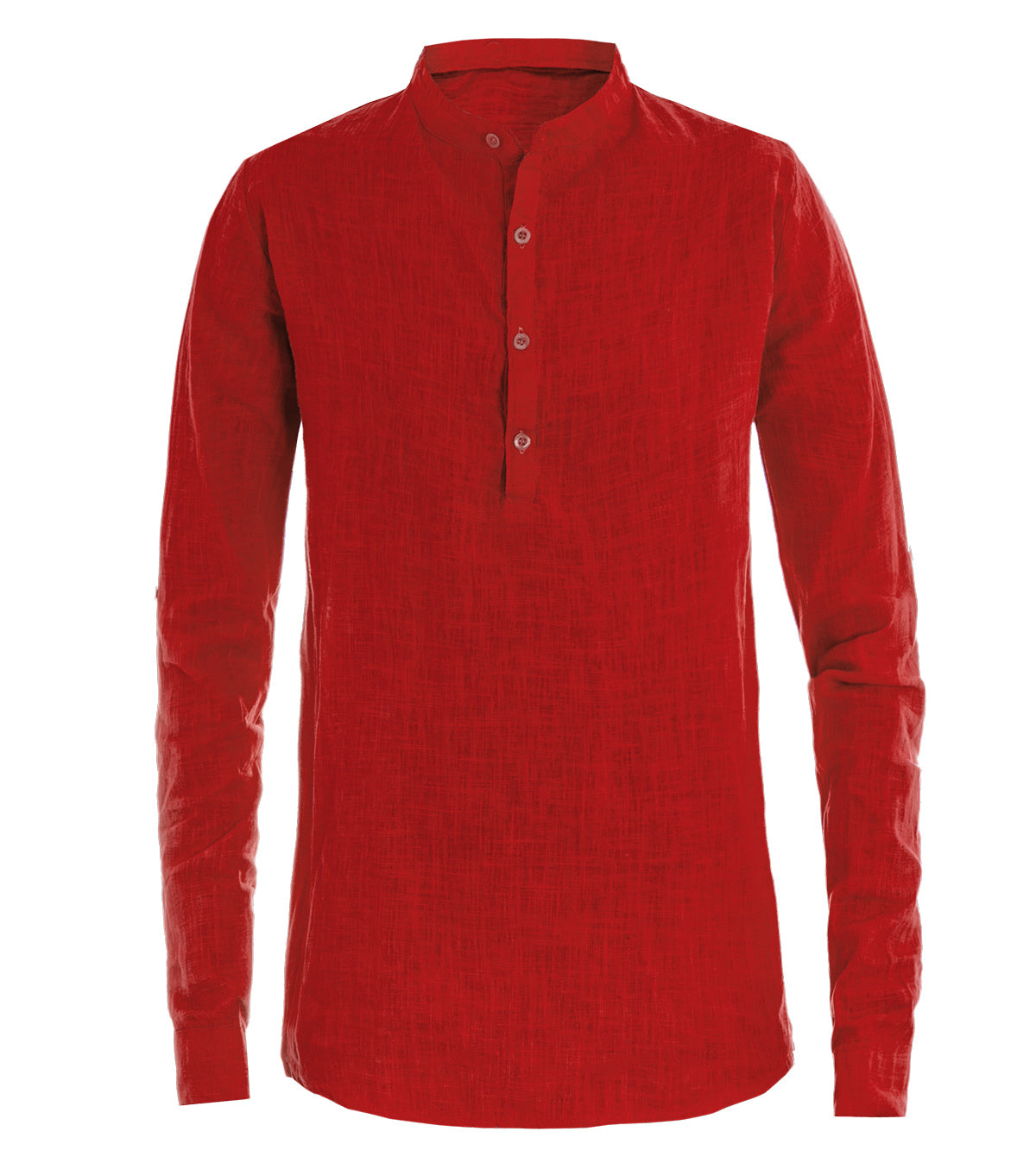 Camicia Uomo Lino Collo Serafino Mezzo Bottone Tinta Unita Casacca Rosso GIOSAL-C2907A