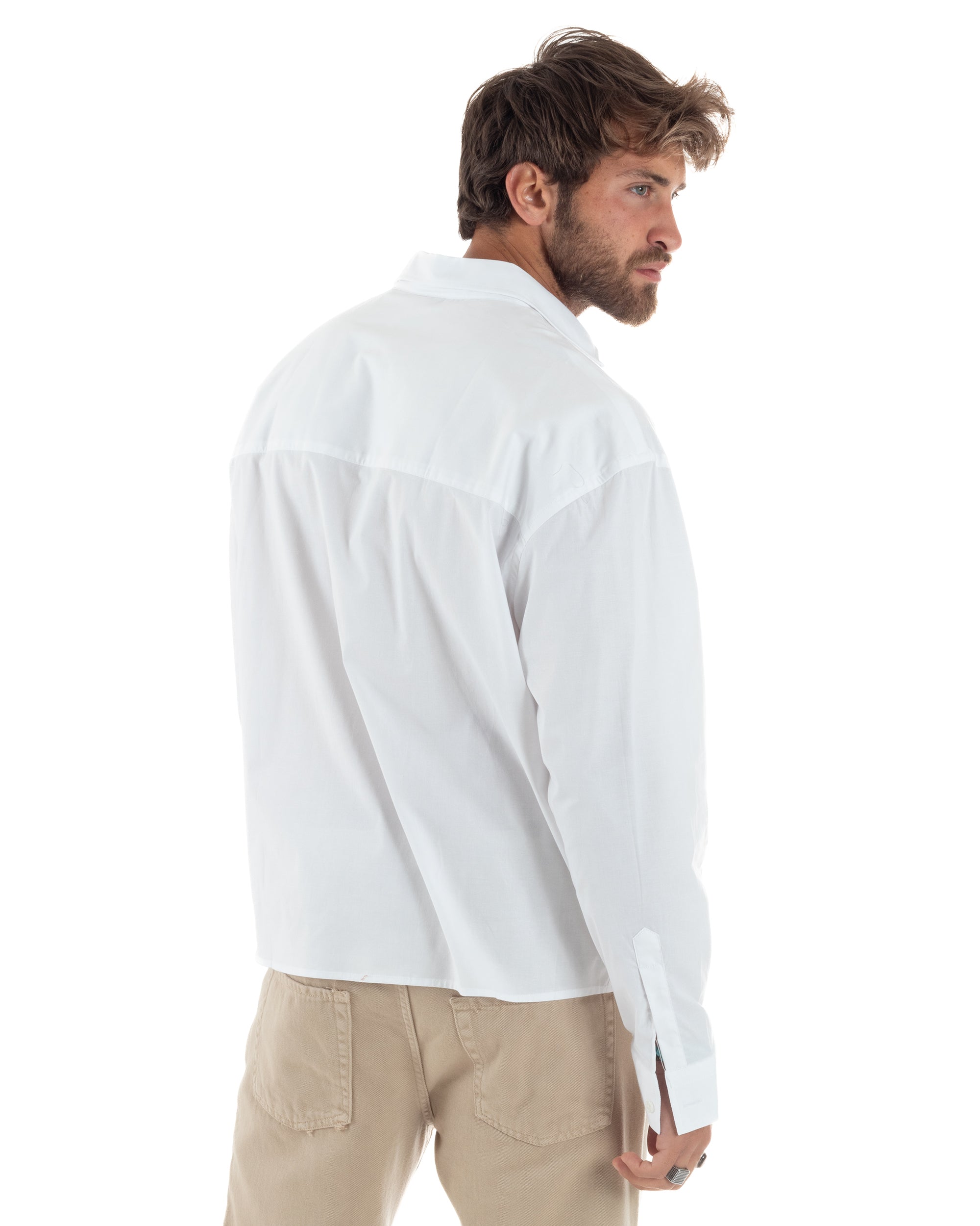 Cromoncent Camicia Uomo Maniche Corte A Quadri Buffalo – Con Cappuccio E Tasca, Bianco, 3XL