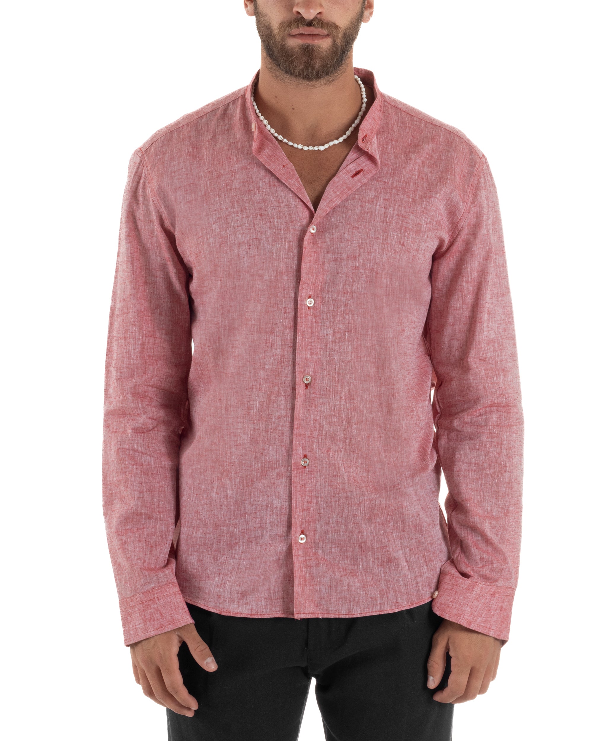 Camicia Lino Melangiata Collo Coreano Sartoriale C3003A