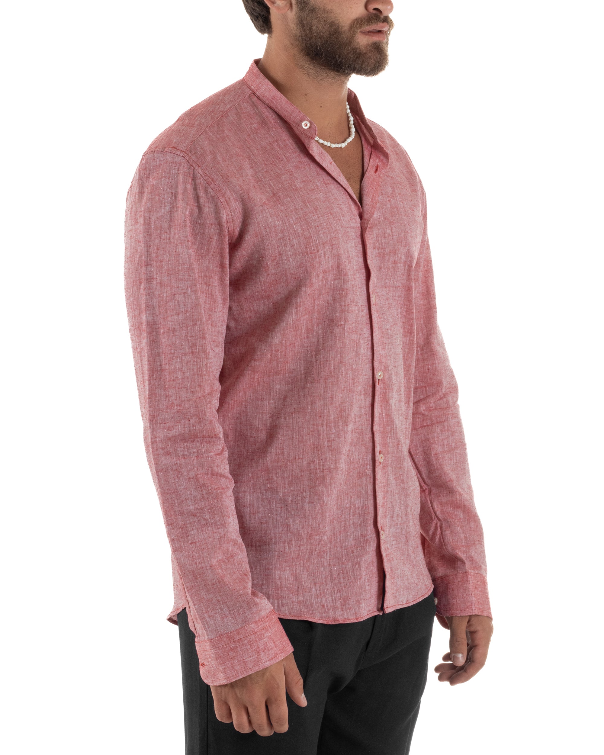 Camicia Lino Melangiata Collo Coreano Sartoriale C3003A