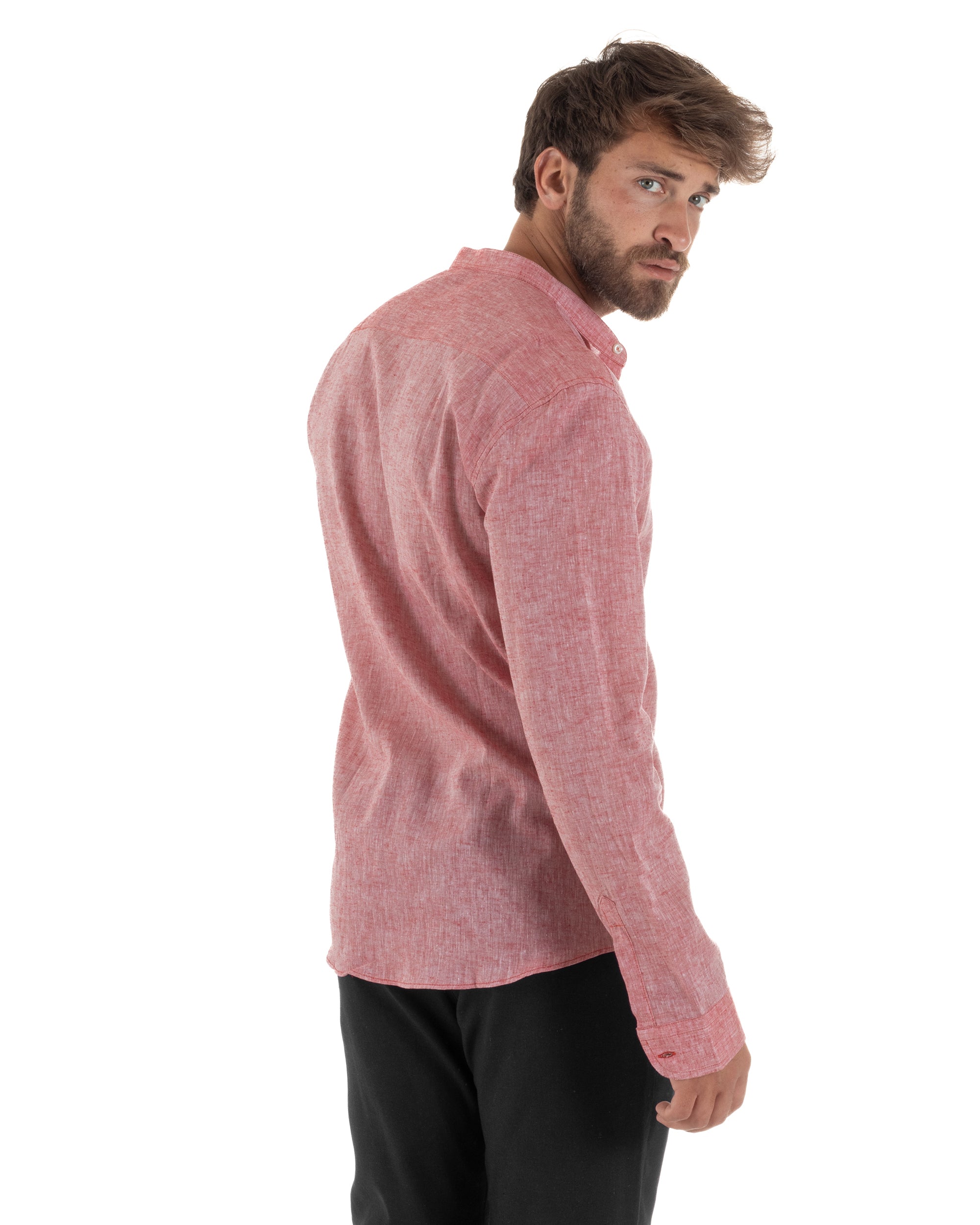 Camicia Lino Melangiata Collo Coreano Sartoriale C3003A
