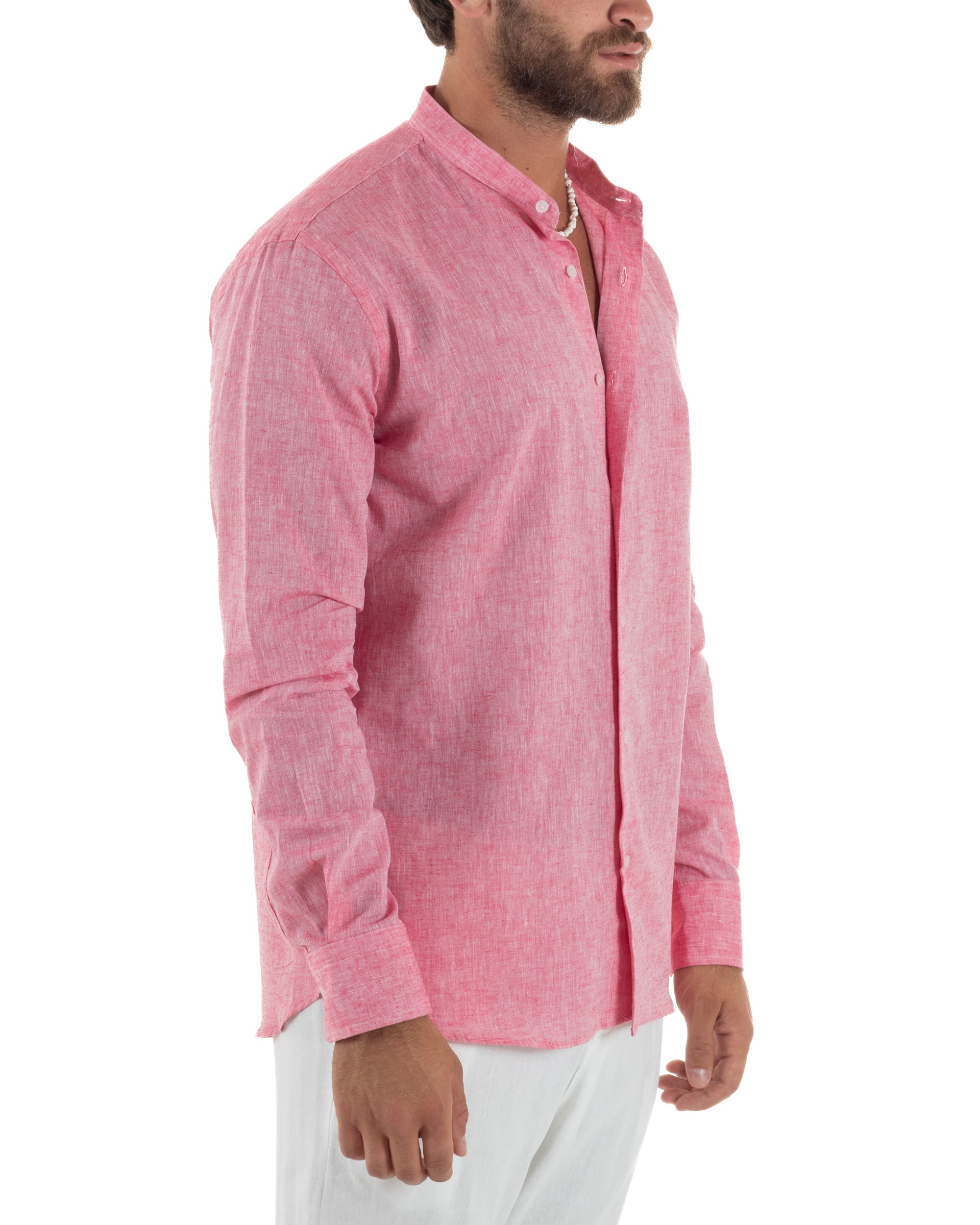 Camicia Lino Melangiata Collo Coreano Sartoriale C3009A