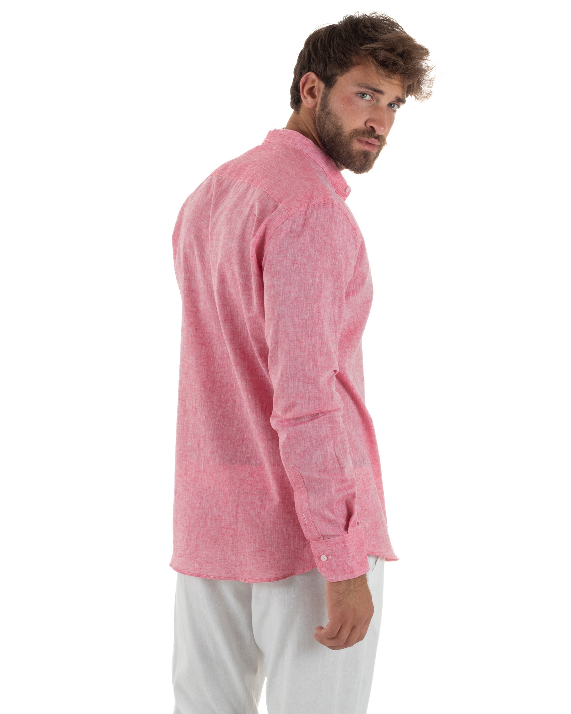 Camicia Lino Melangiata Collo Coreano Sartoriale C3009A