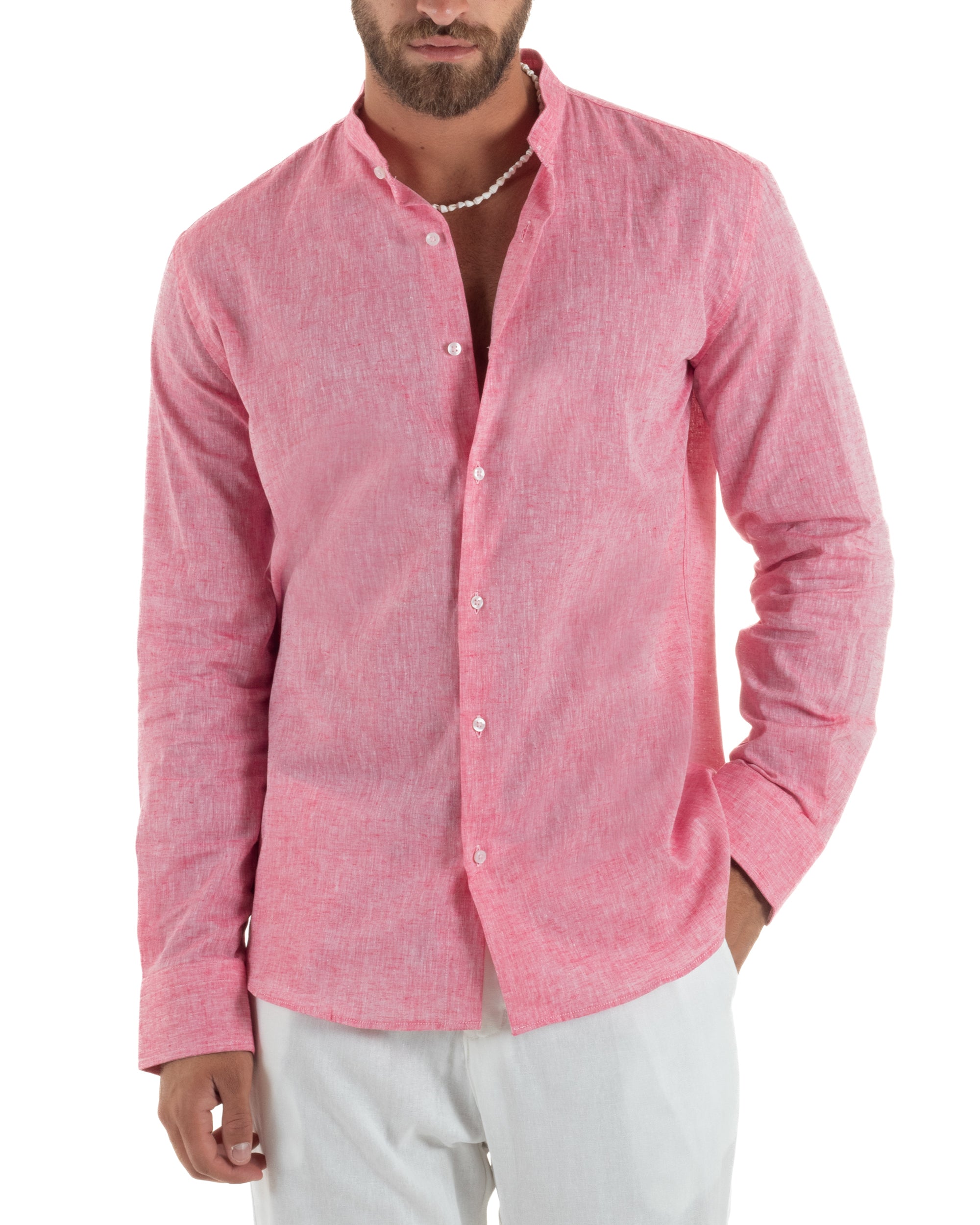 Camicia Lino Melangiata Collo Coreano Sartoriale C3009A
