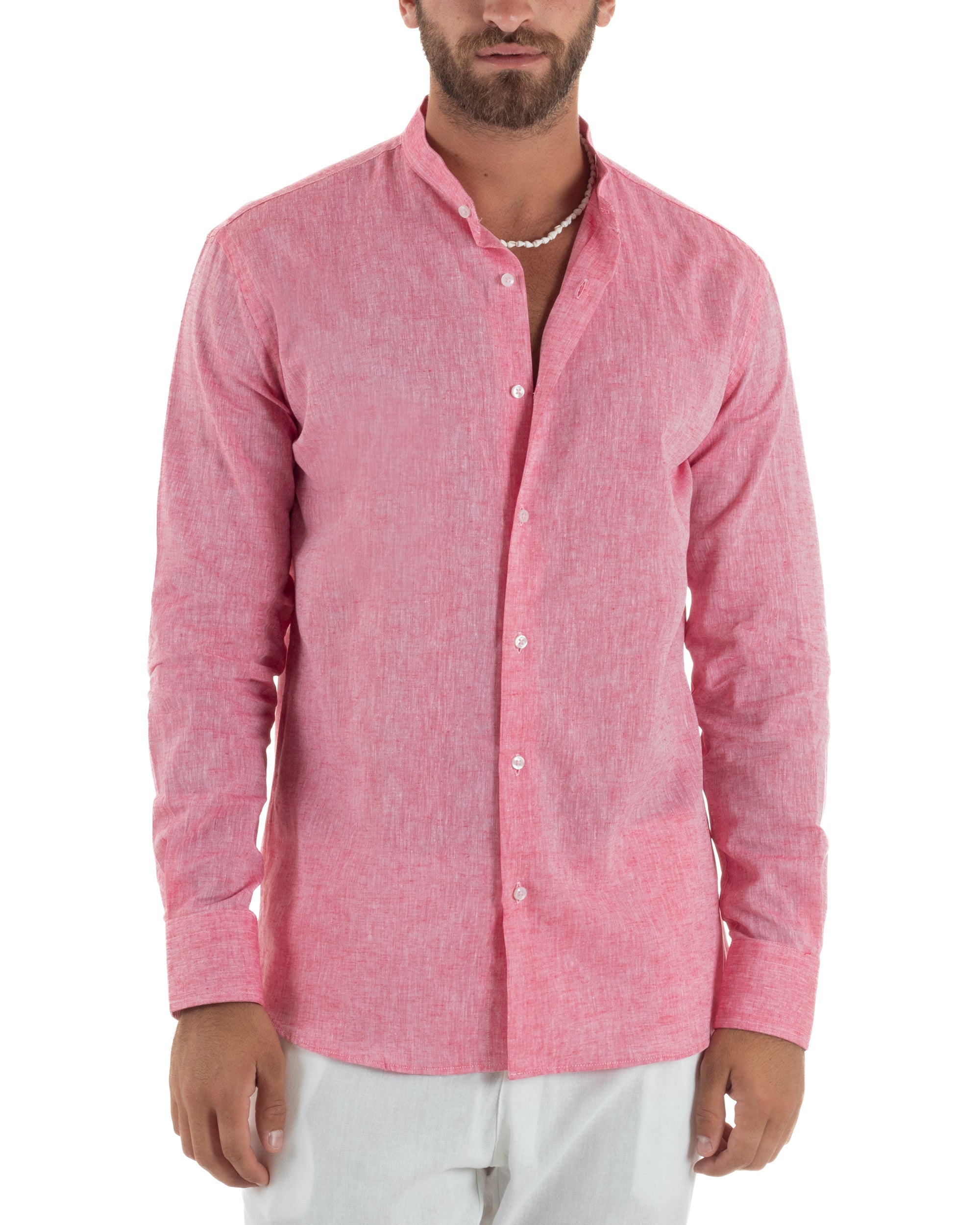 Camicia Lino Melangiata Collo Coreano Sartoriale C3009A