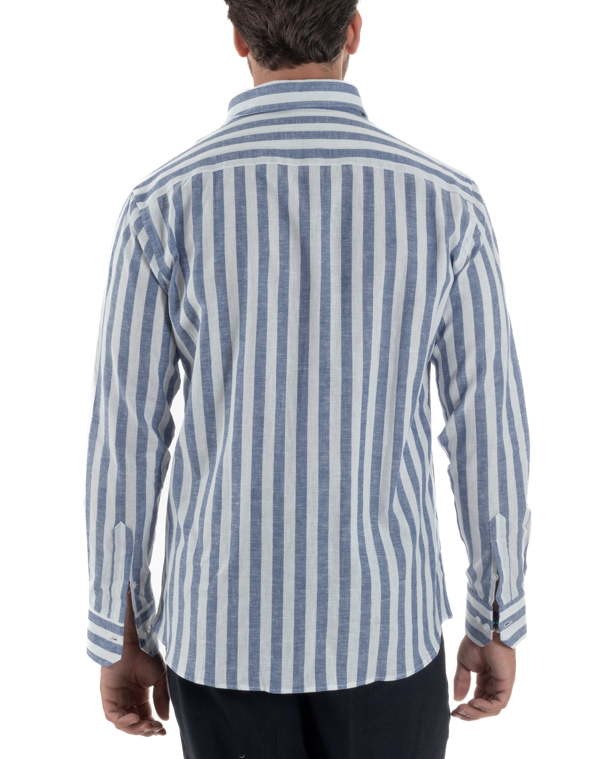 Camicia Lino Collo Francese Rigata C3025A