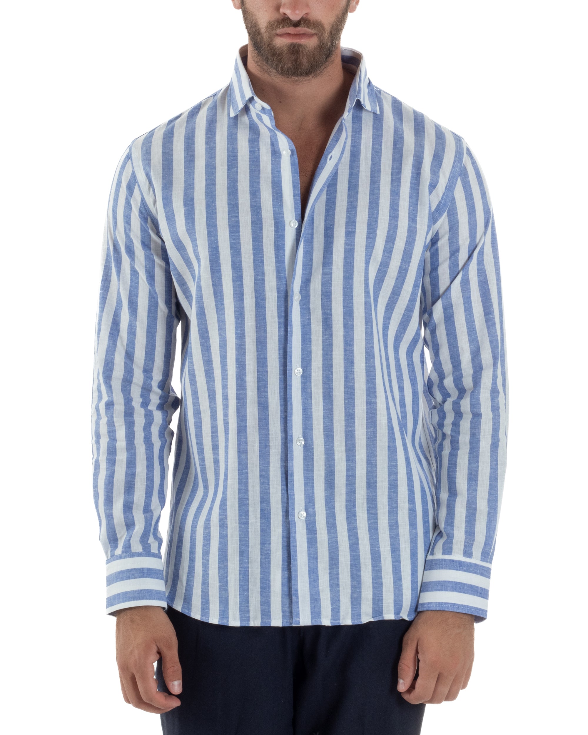 Camicia Lino Collo Francese Rigata C3025A