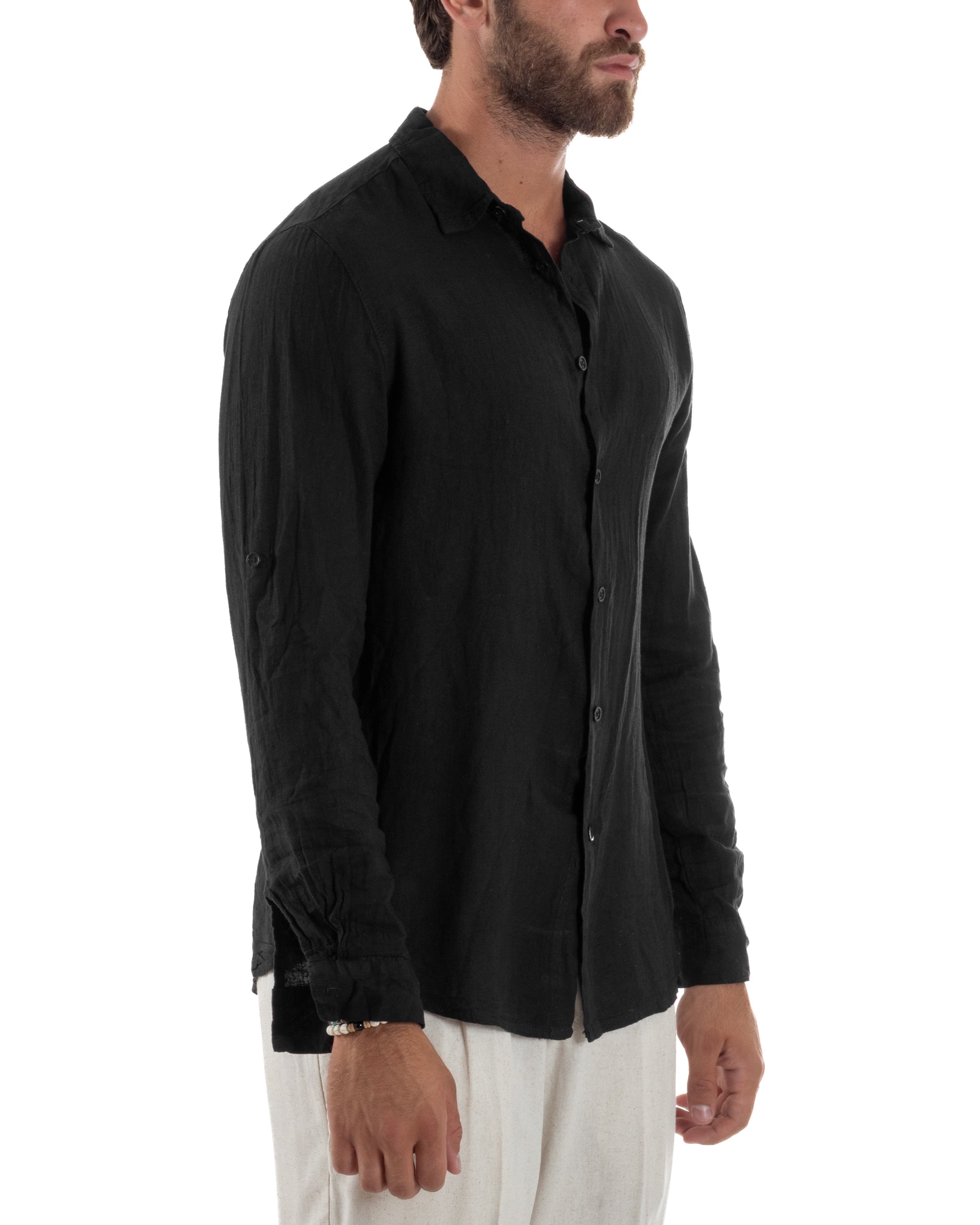 Camicia Collo Francese Lino Slim Fit Basic C3031A