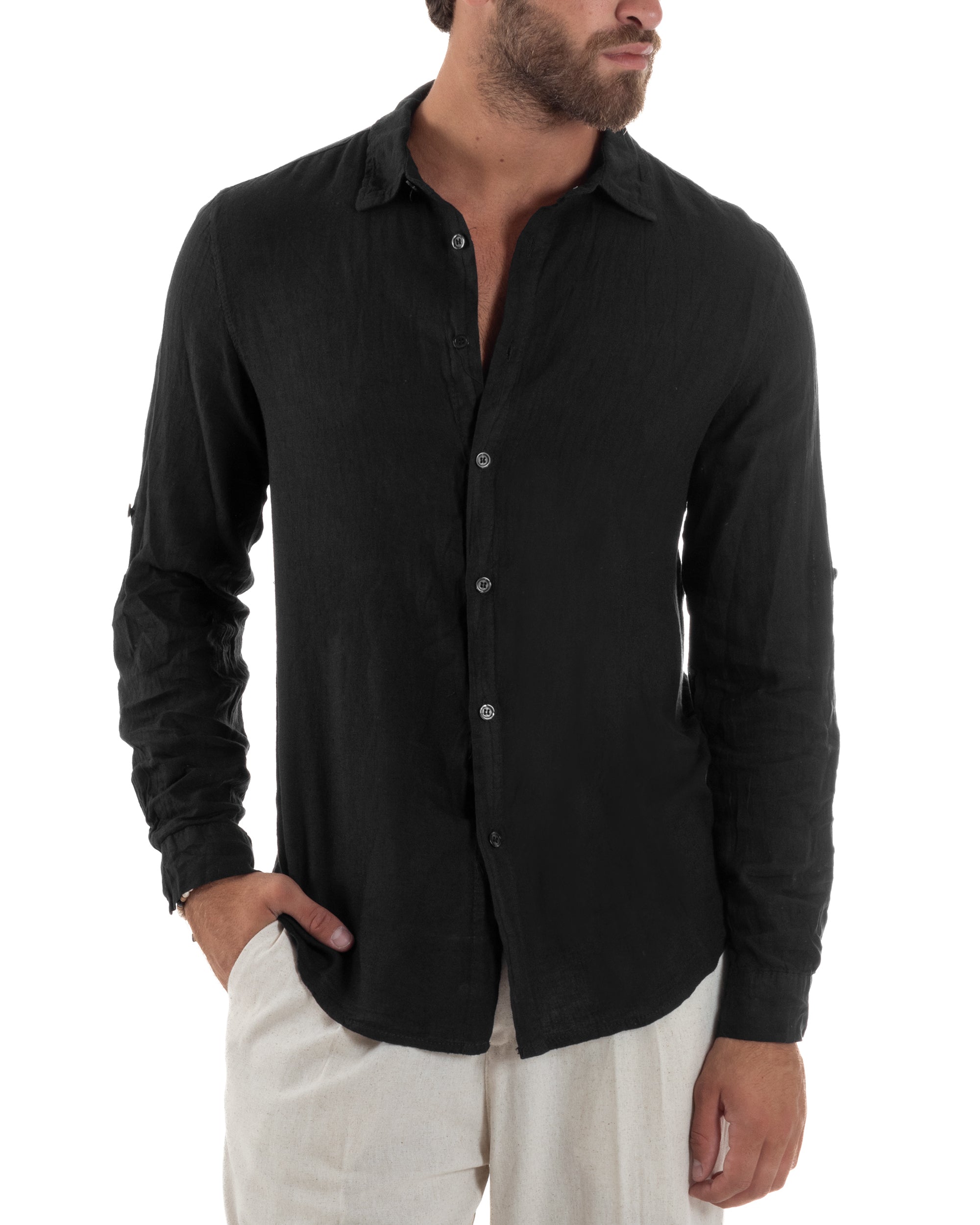 Camicia Collo Francese Lino Slim Fit Basic C3031A