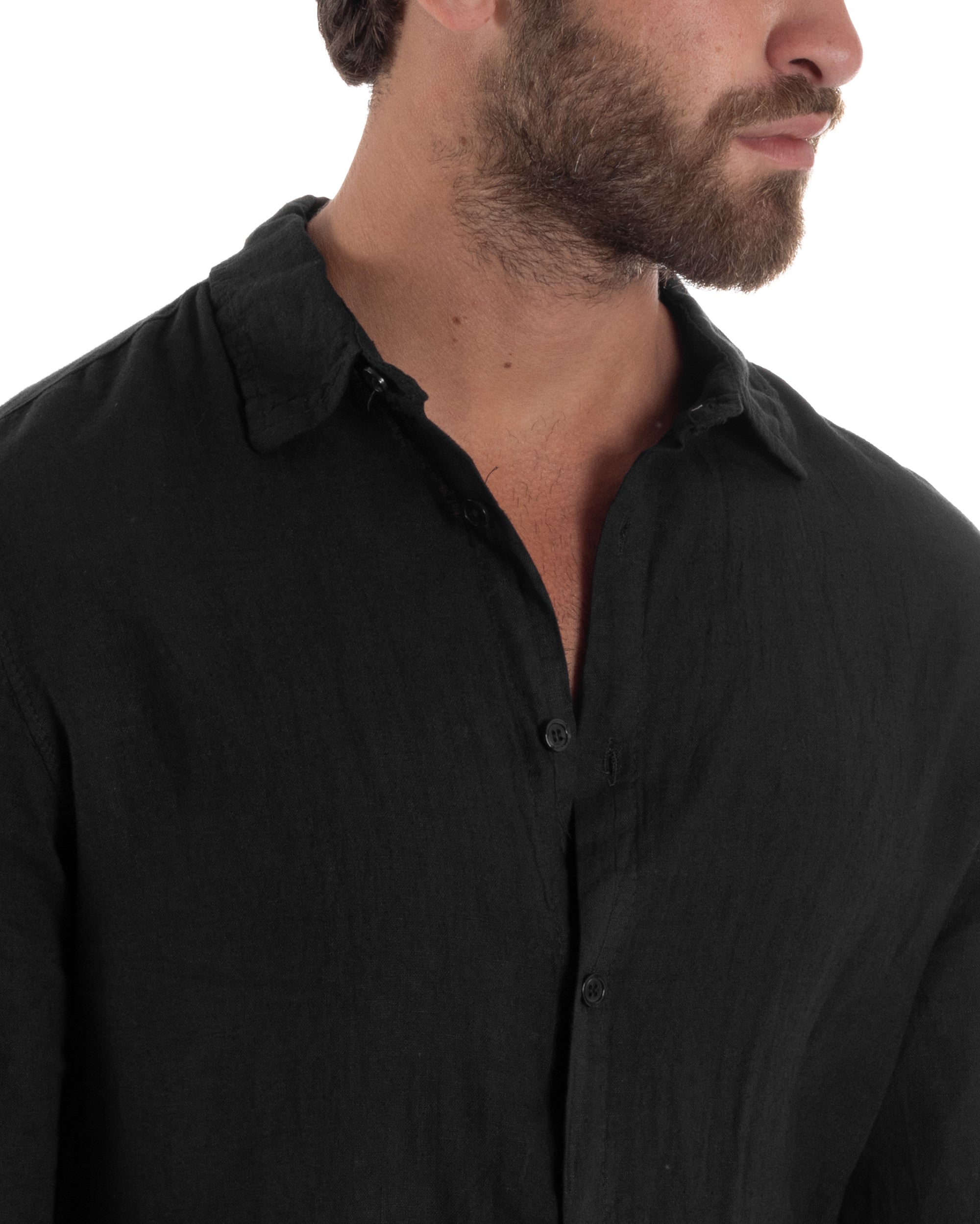 Camicia Collo Francese Lino Slim Fit Basic C3031A