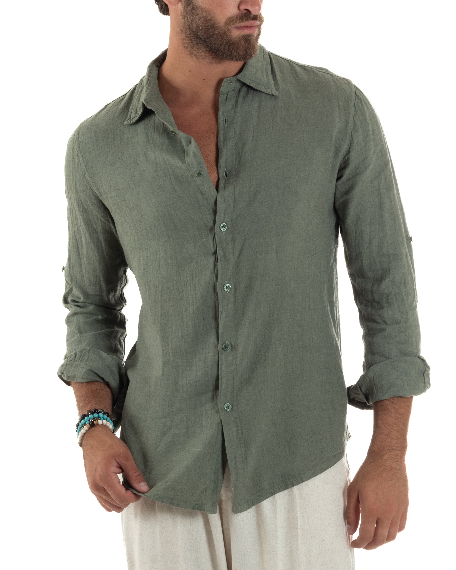 Camicia lino blu uomo - Slim - Collo classico - Camicie uomo Camicia lino blu uomo - Slim - Collo classico - Camicie uomo