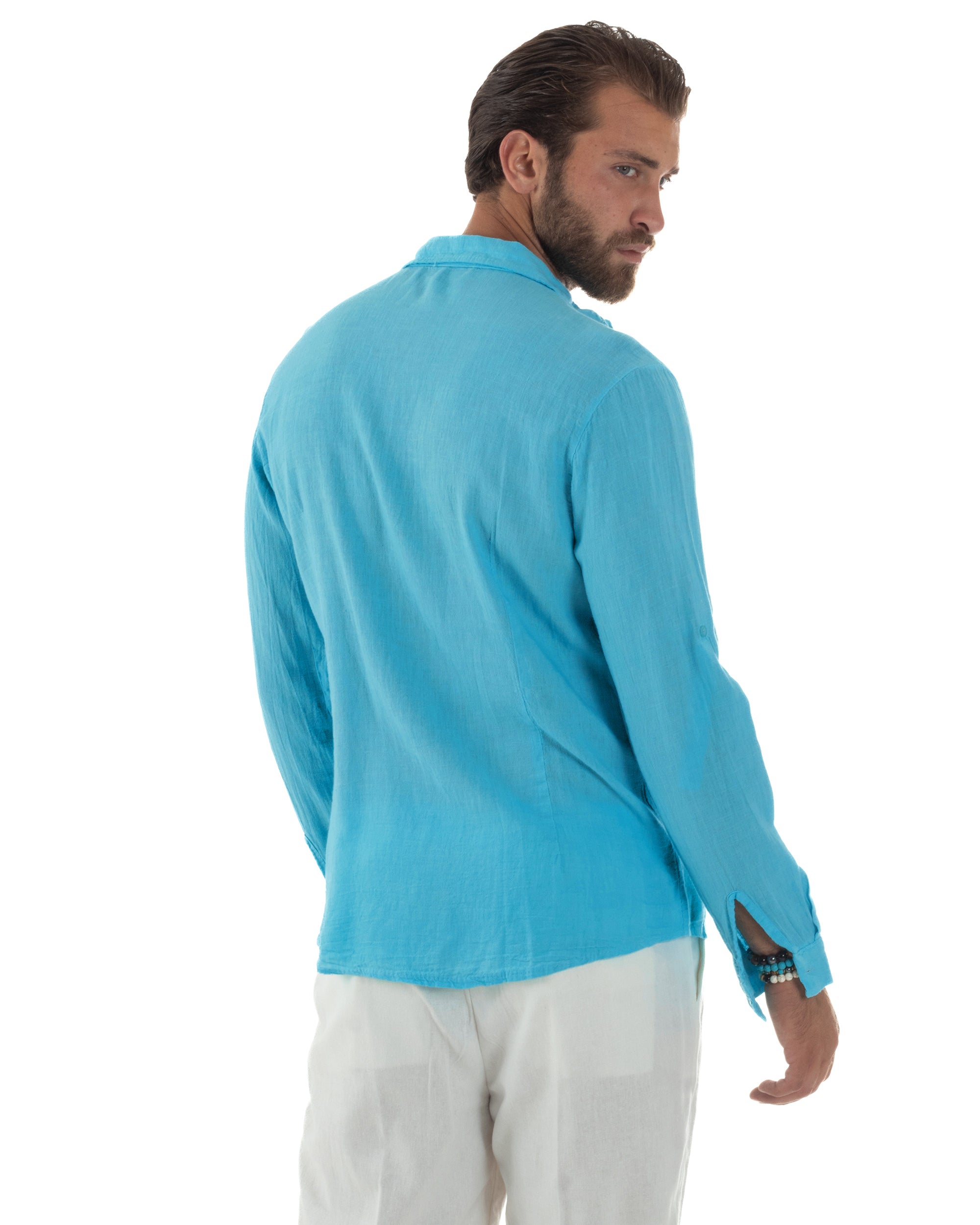 Men's Long Sleeve Shirt Cotton Henley Collar Round Neck With Buttons Regular Fit Casual Black GIOSAL-C2870A