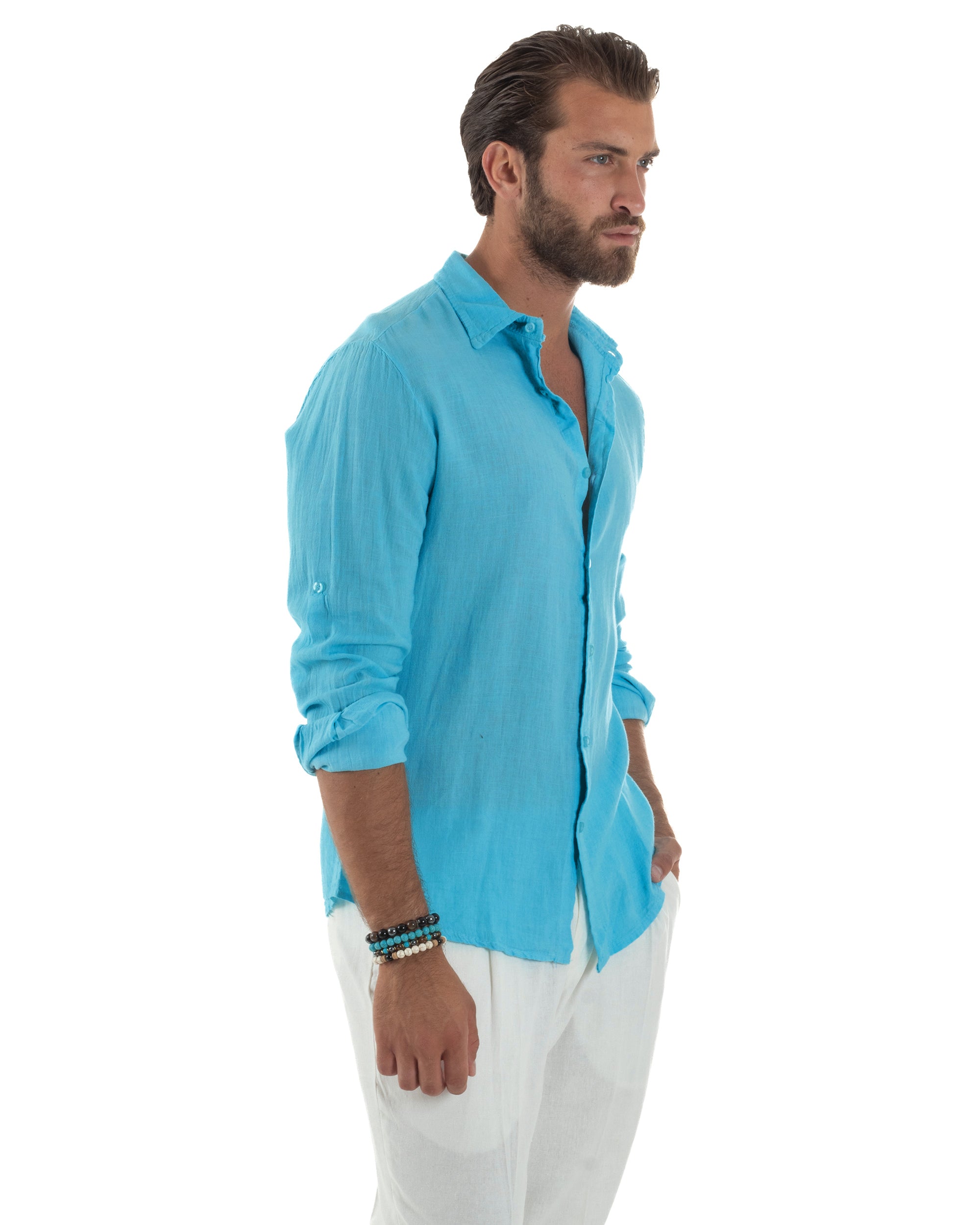 Men's Long Sleeve Shirt Cotton Henley Collar Round Neck With Buttons Regular Fit Casual Black GIOSAL-C2870A