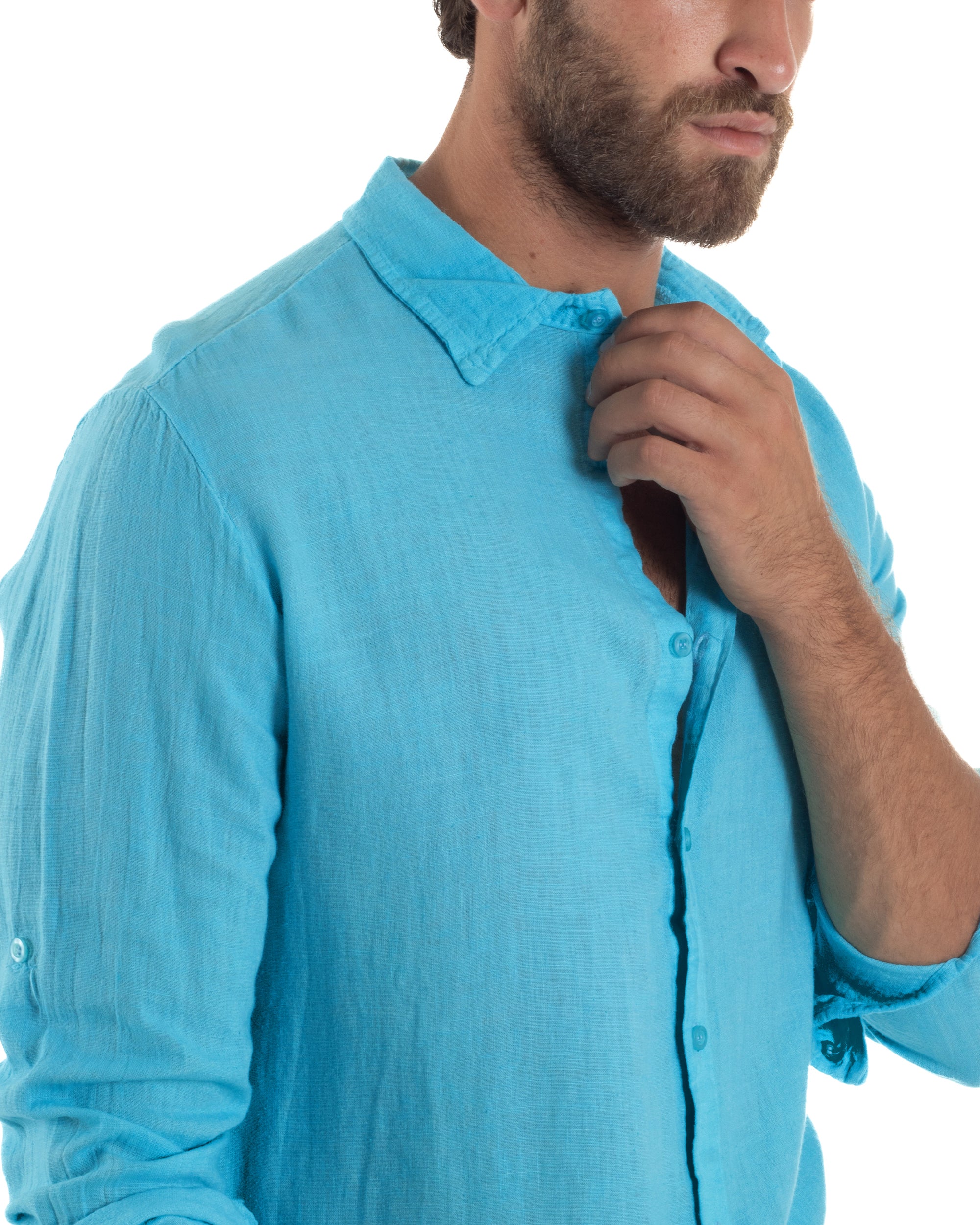 Men's Long Sleeve Shirt Cotton Henley Collar Round Neck With Buttons Regular Fit Casual Black GIOSAL-C2870A