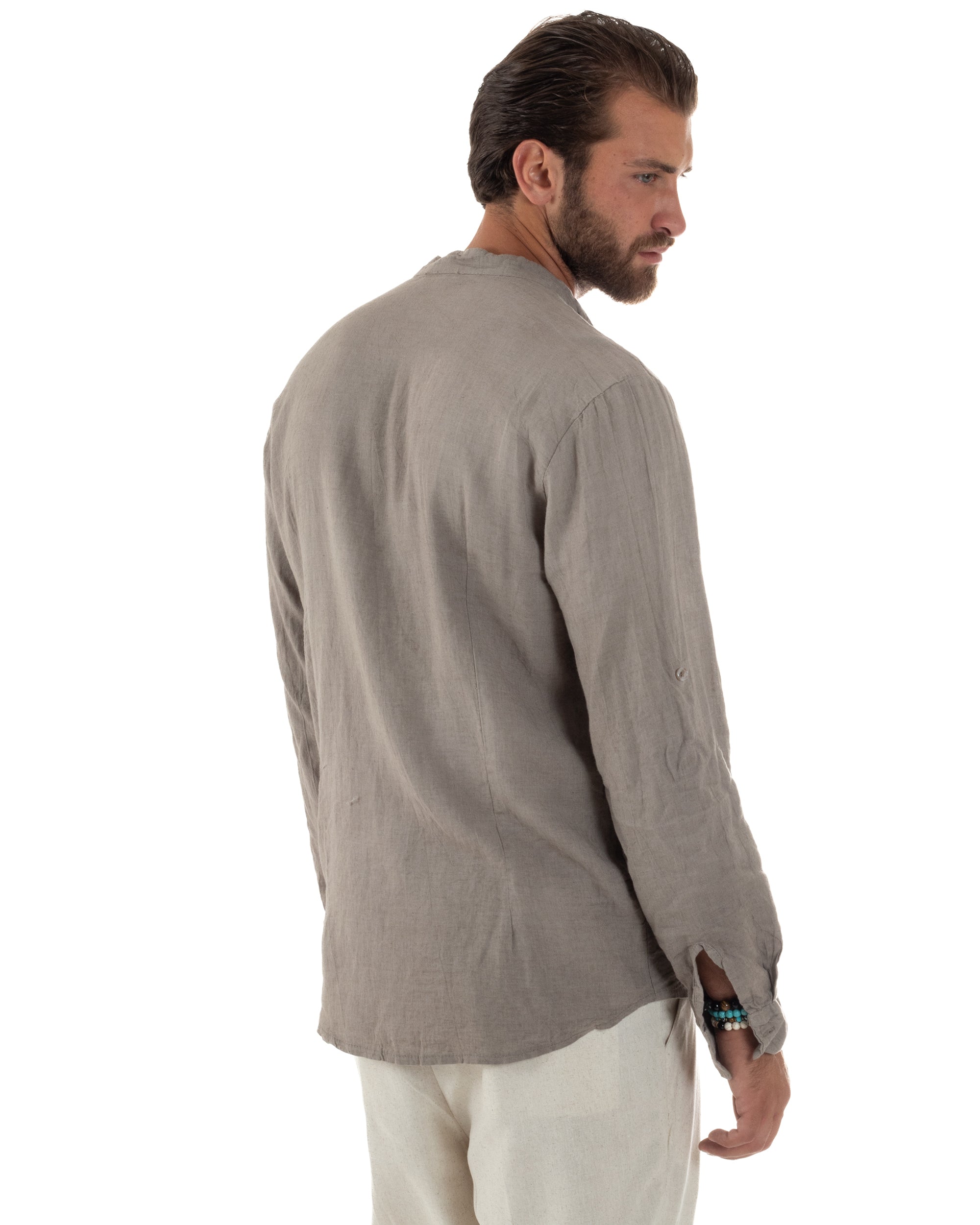 Tomwell Camicia Uomo Regular Fit In Lino Manica Lunga - Colore Cachi, Taglia XXL - Modello Coreano