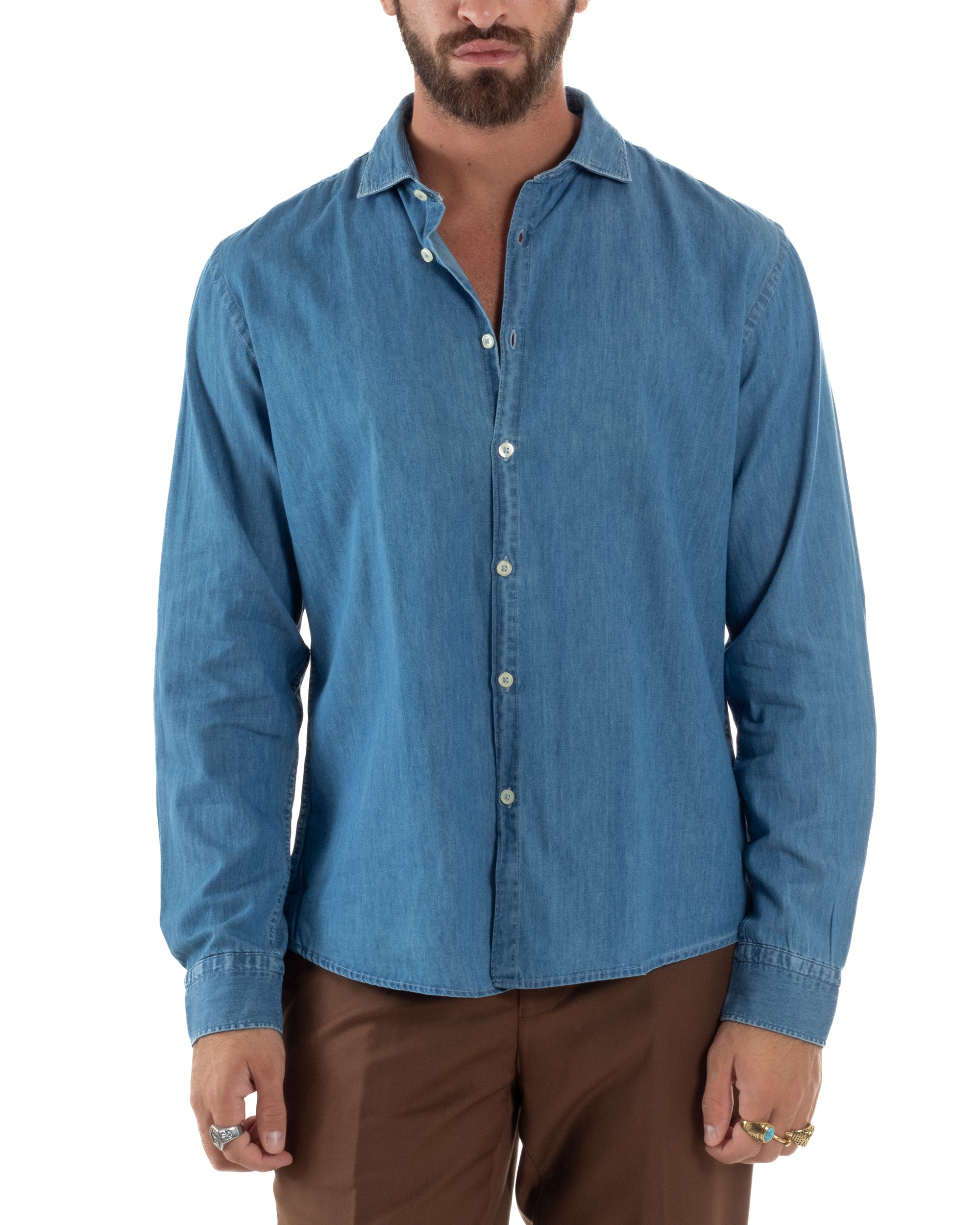 Camicia Jeans Colletto Francese Cotone Denim BlackSunday C3060A