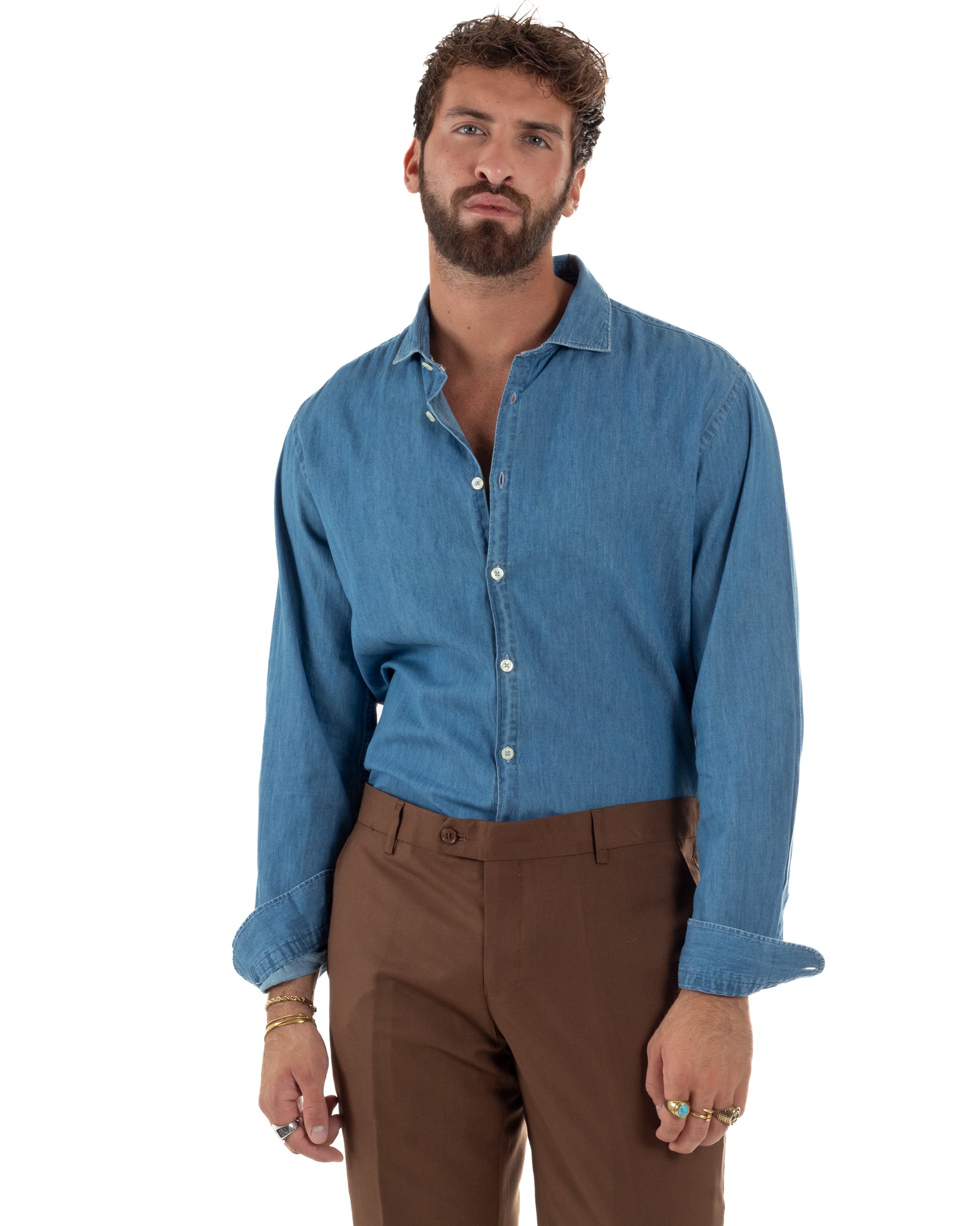 Camicia Jeans Colletto Francese Cotone Denim BlackSunday C3060A