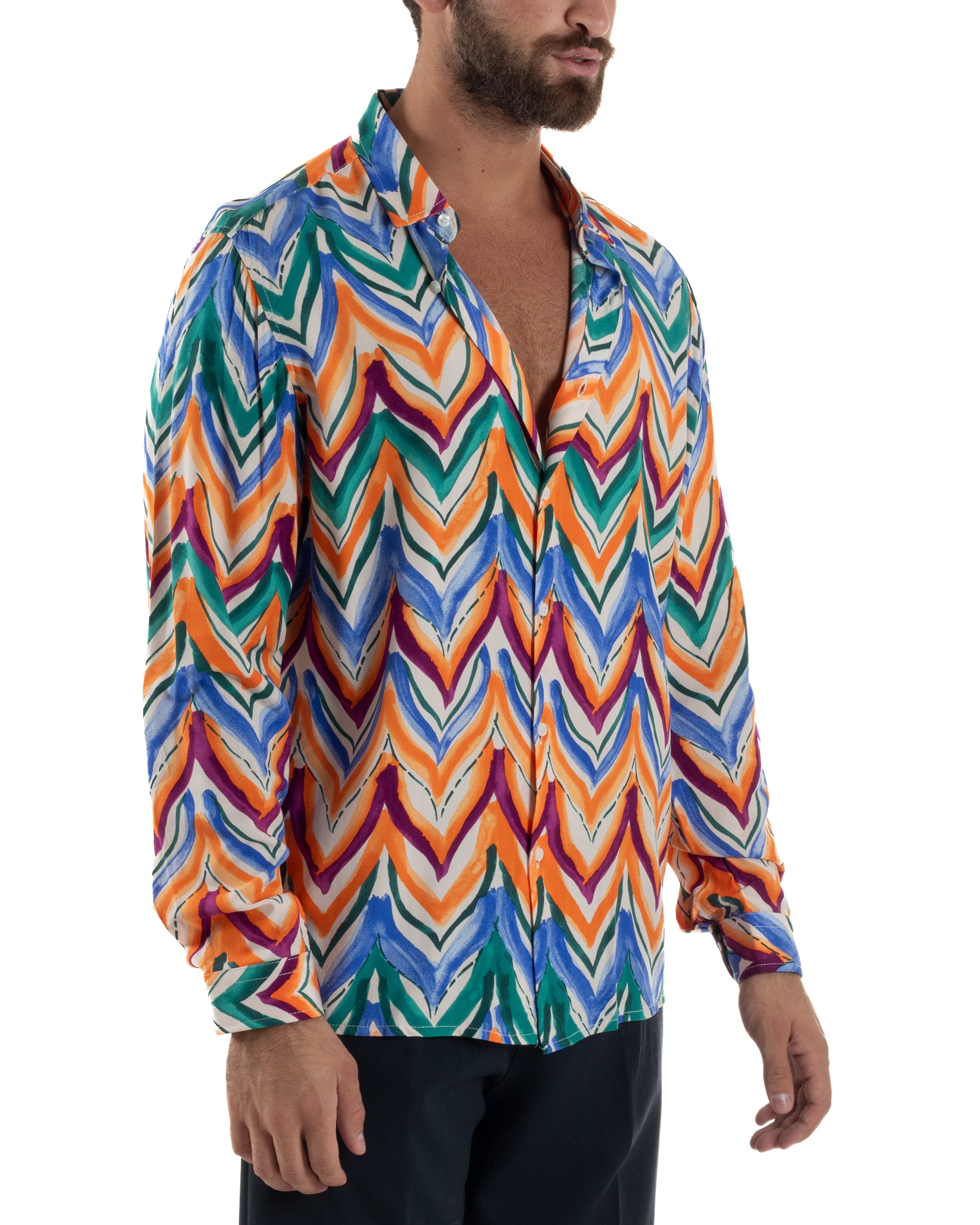 Camicia Uomo Colletto Viscosa Fantasia Multicolore BlackSunday C3061A
