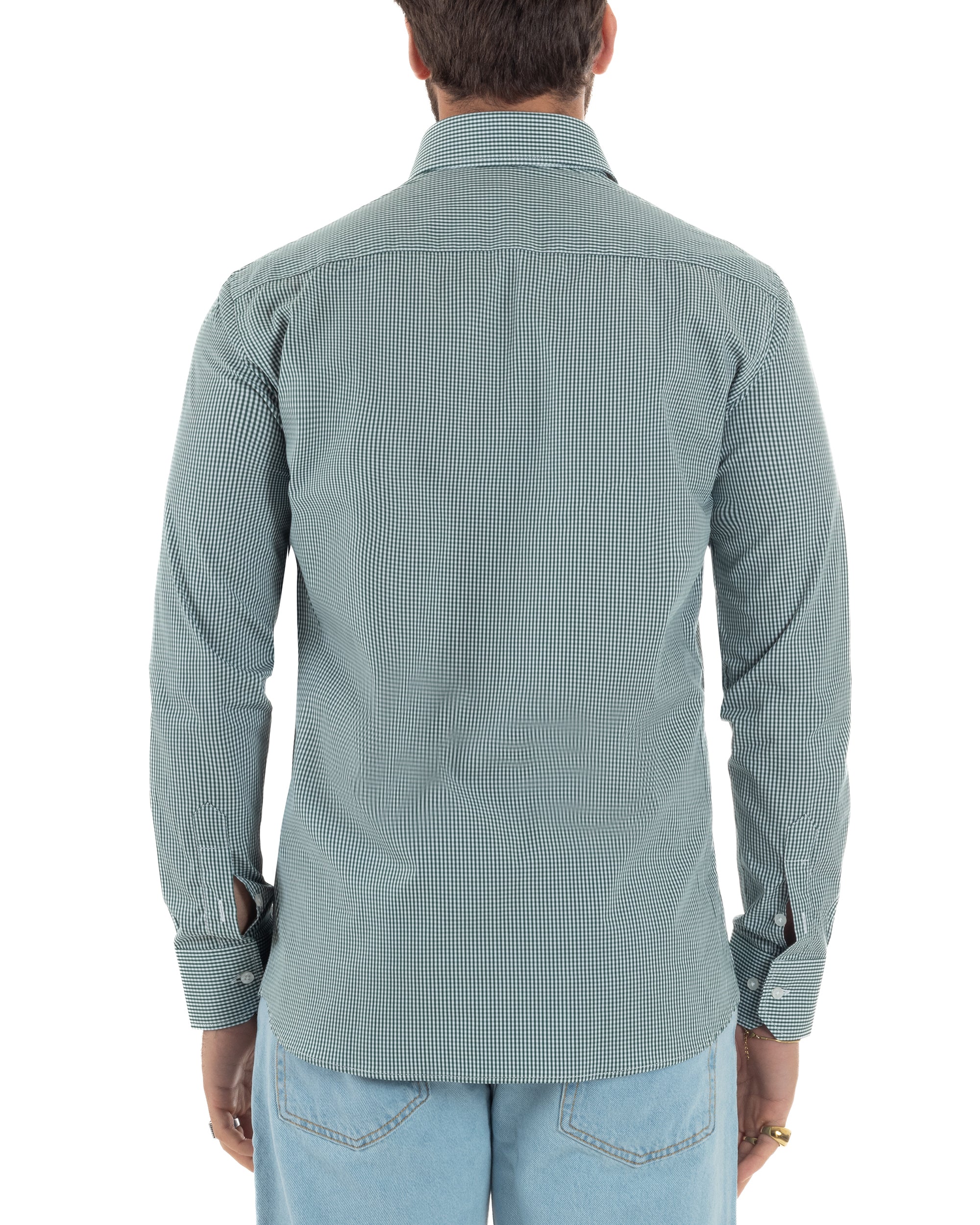 Vista posteriore camicia quadretti sottili verde