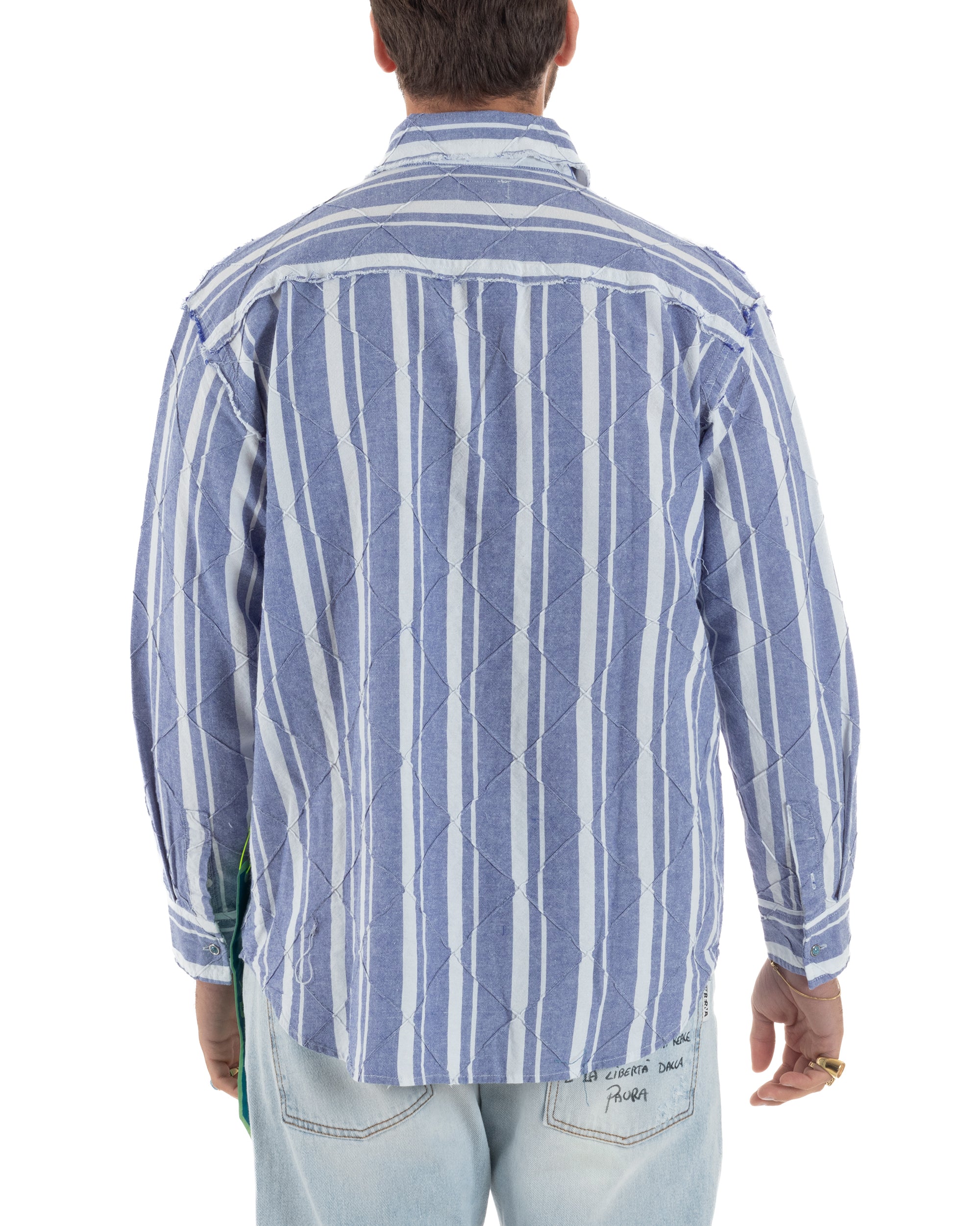 Camicia uomo boxy-fit colletto oxford cuciture losanghe rigata blu BERNA M-261233