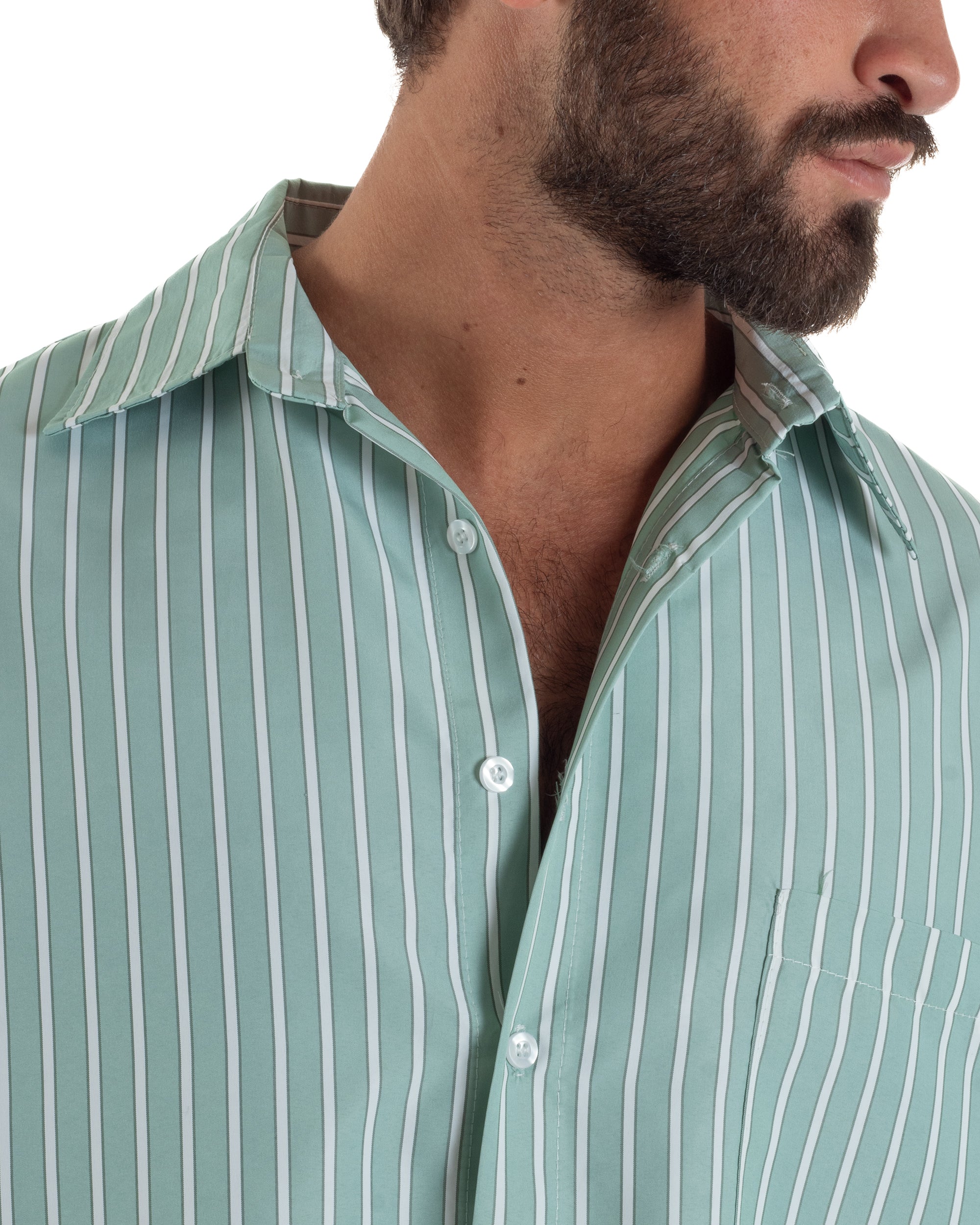 Camicia uomo unisex crop long sleeve boxy fit rigata verde GIOSAL-C3079A