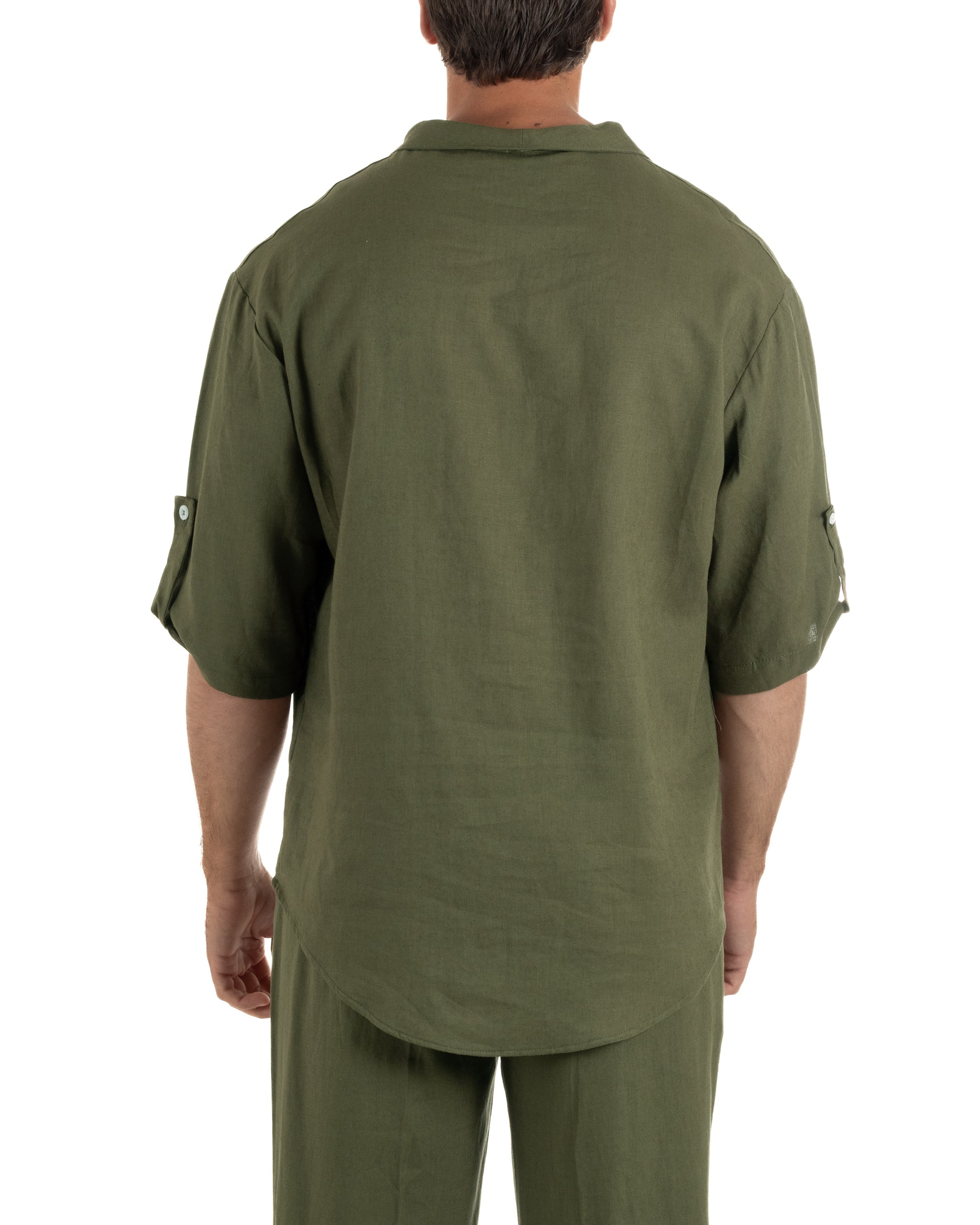 Camicia lino casacca maniche 3/4 scollo lacci verde GIOSAL-C3093A