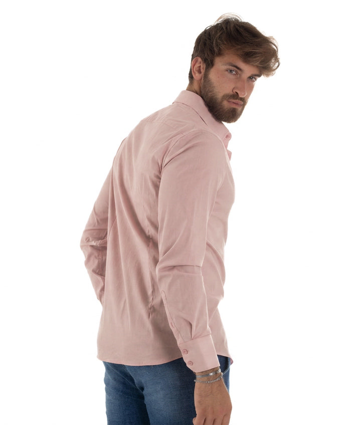 Camicia uomo cotone collo francese basic slim fit rosa GIOSAL-C3103A