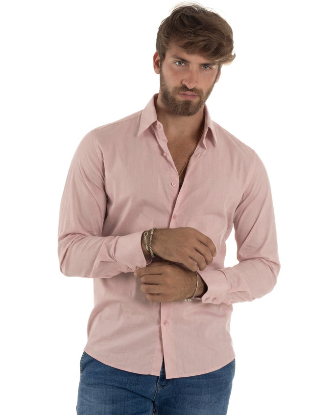 Camicia uomo cotone collo francese basic slim fit rosa GIOSAL-C3103A