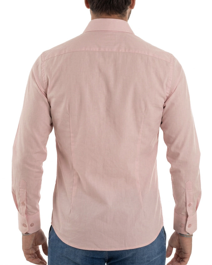 Camicia uomo cotone collo francese basic slim fit rosa GIOSAL-C3103A