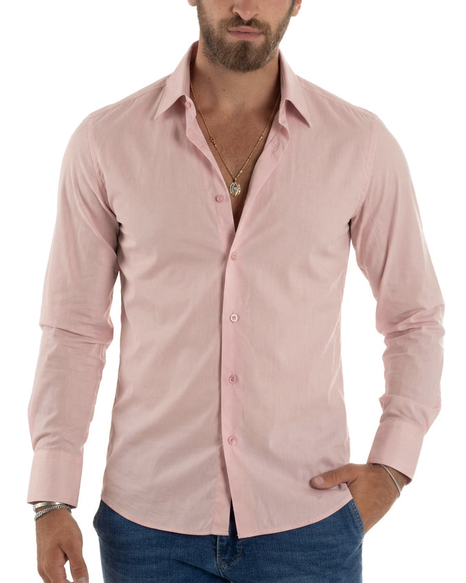 Camicia uomo cotone collo francese basic slim fit rosa GIOSAL-C3103A