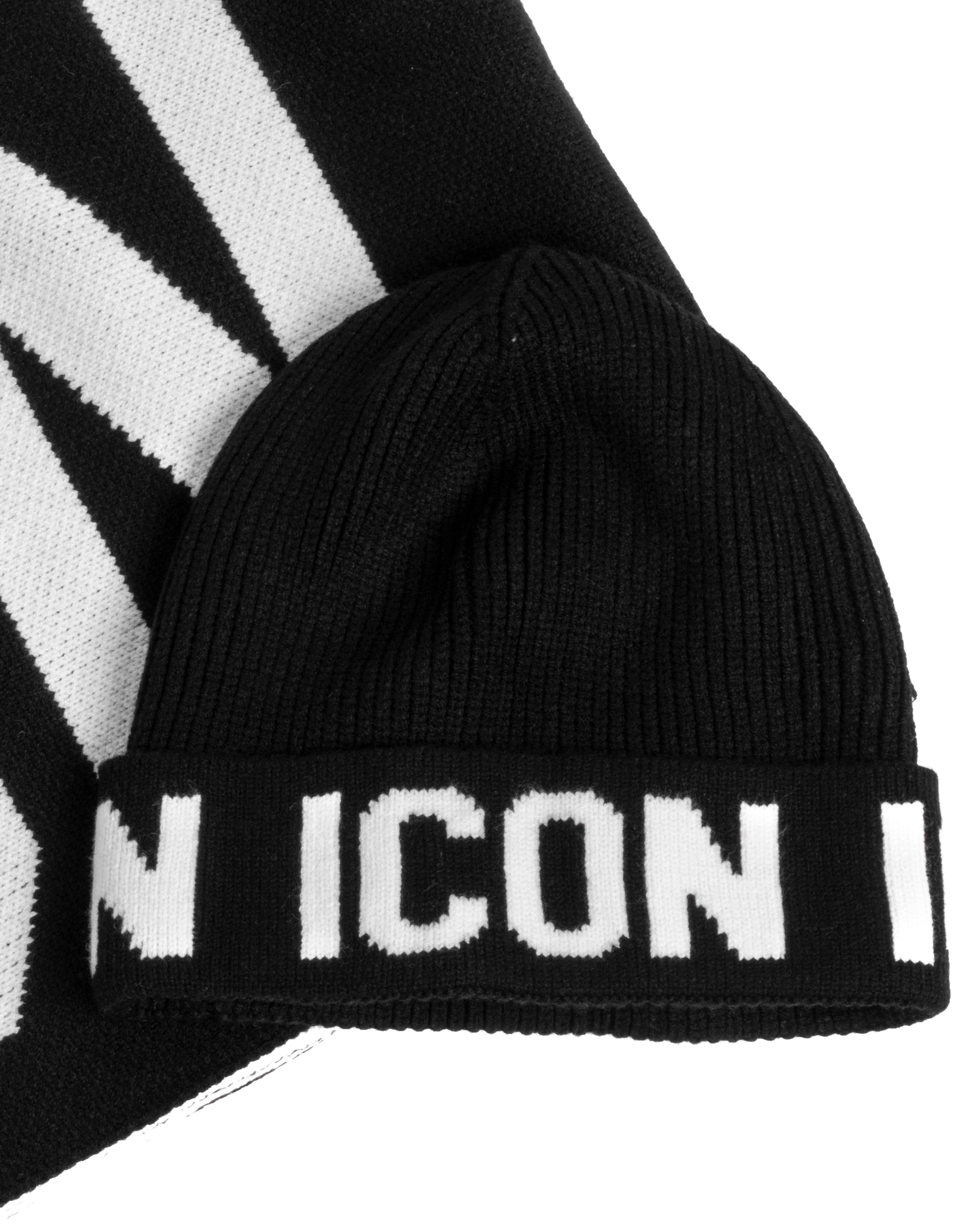 Set Sciarpa Cappello Zuccotto Logo Nero Bianco ICON ICXF2W6BOX3