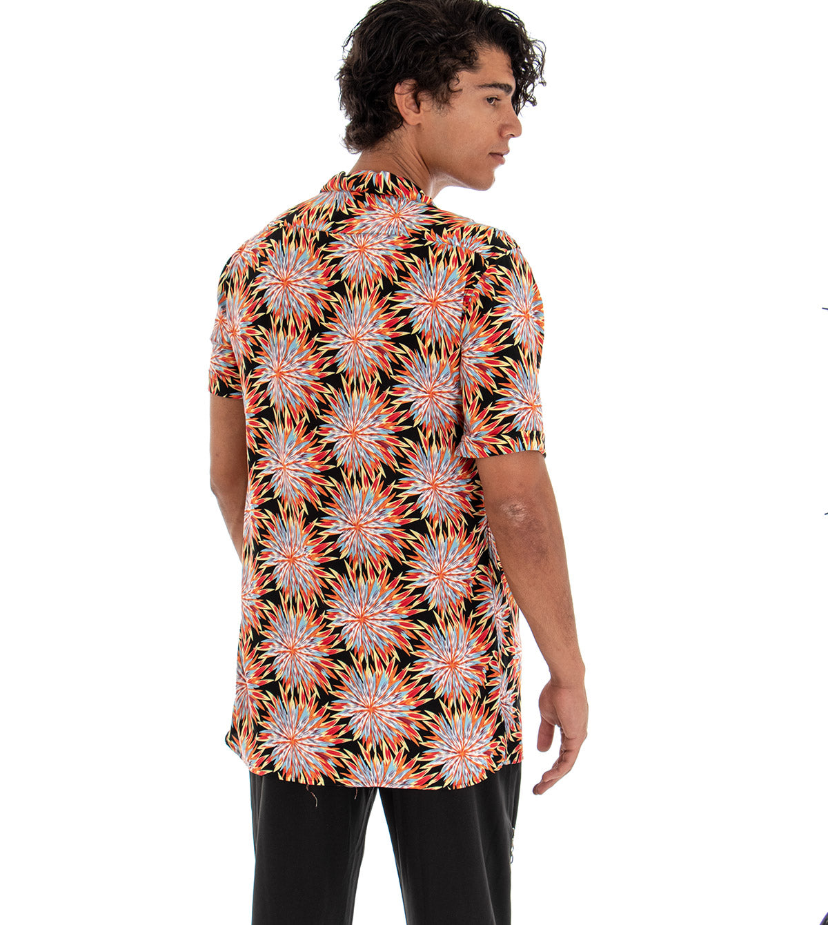 Men's Shirt Short Sleeve Black Cotton Multicolored Pattern Collar GIOSAL-CC1111A