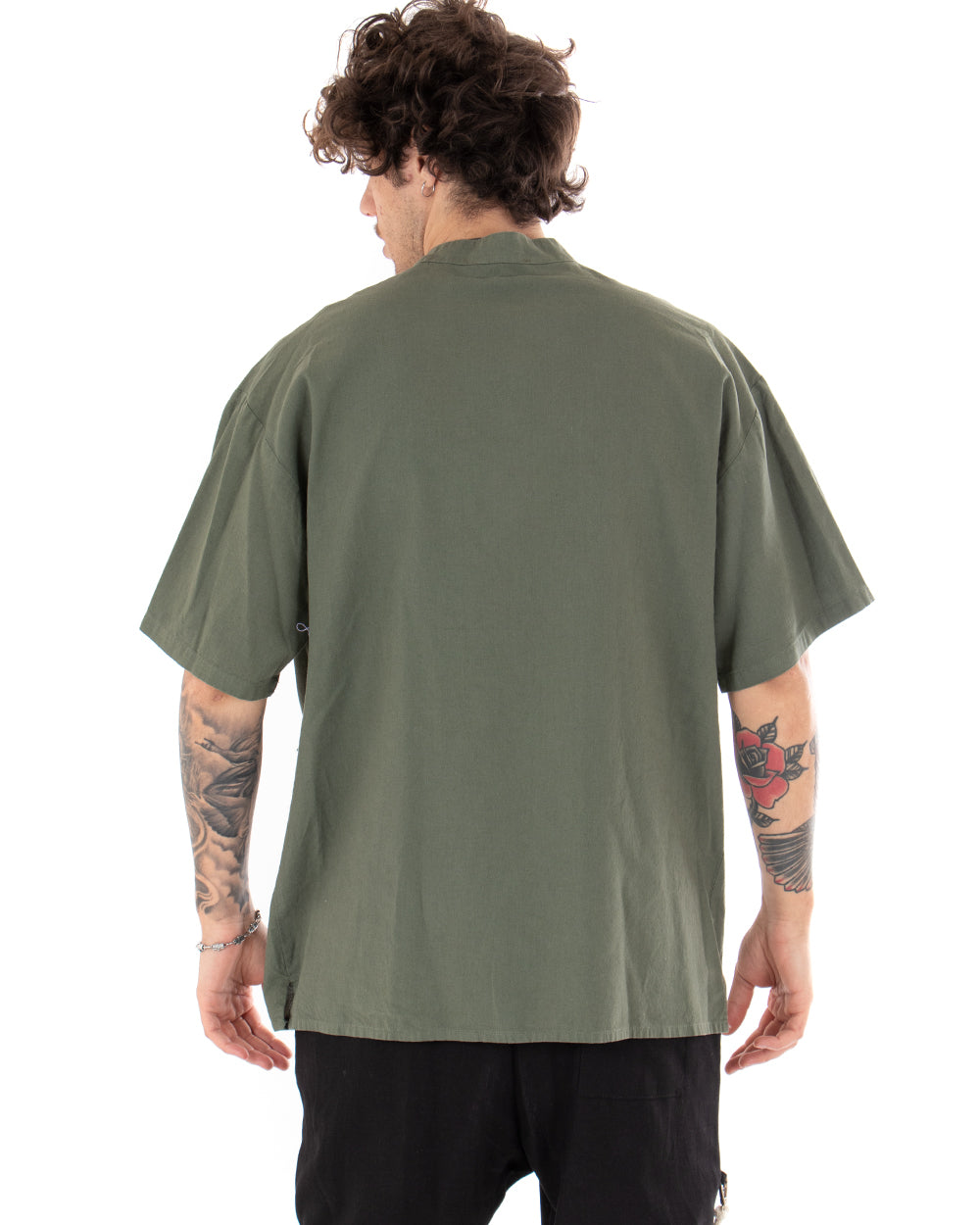 Men's Shirt Short Sleeve Solid Color Green Korean Collar Casual GIOSAL-CC1122A