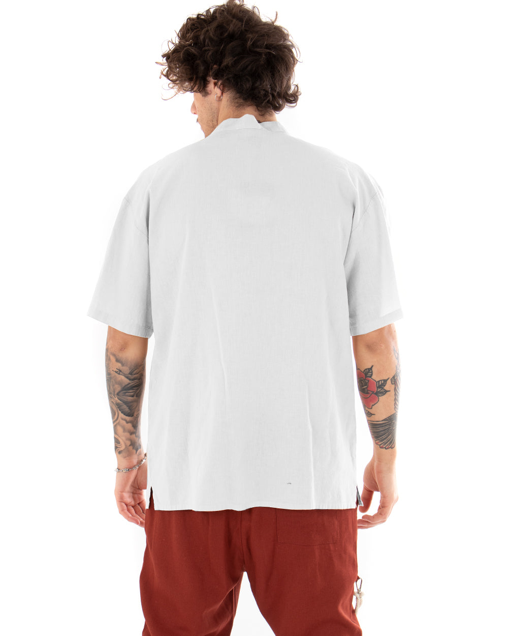 Men's Shirt Short Sleeve Solid Color White Korean Collar Casual GIOSAL-CC1125A