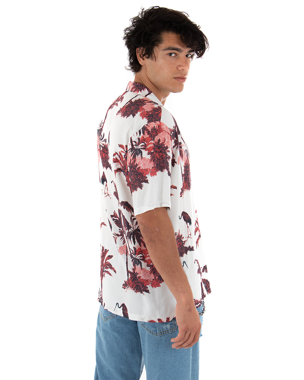 Men's Shirt Short Sleeve Floral Red White Casual Collar GIOSAL-CC1147A