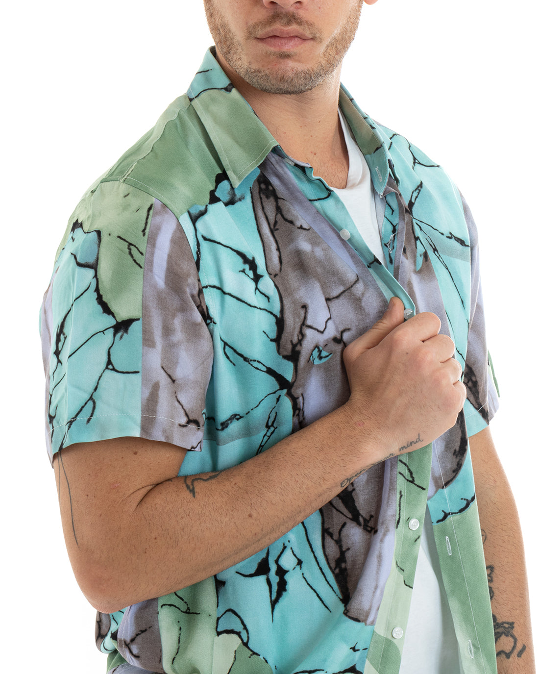 Camicia Manica Corta Uomo Colletto Fantasia Tie Dye Multicolore GIOSAL-CC1184A