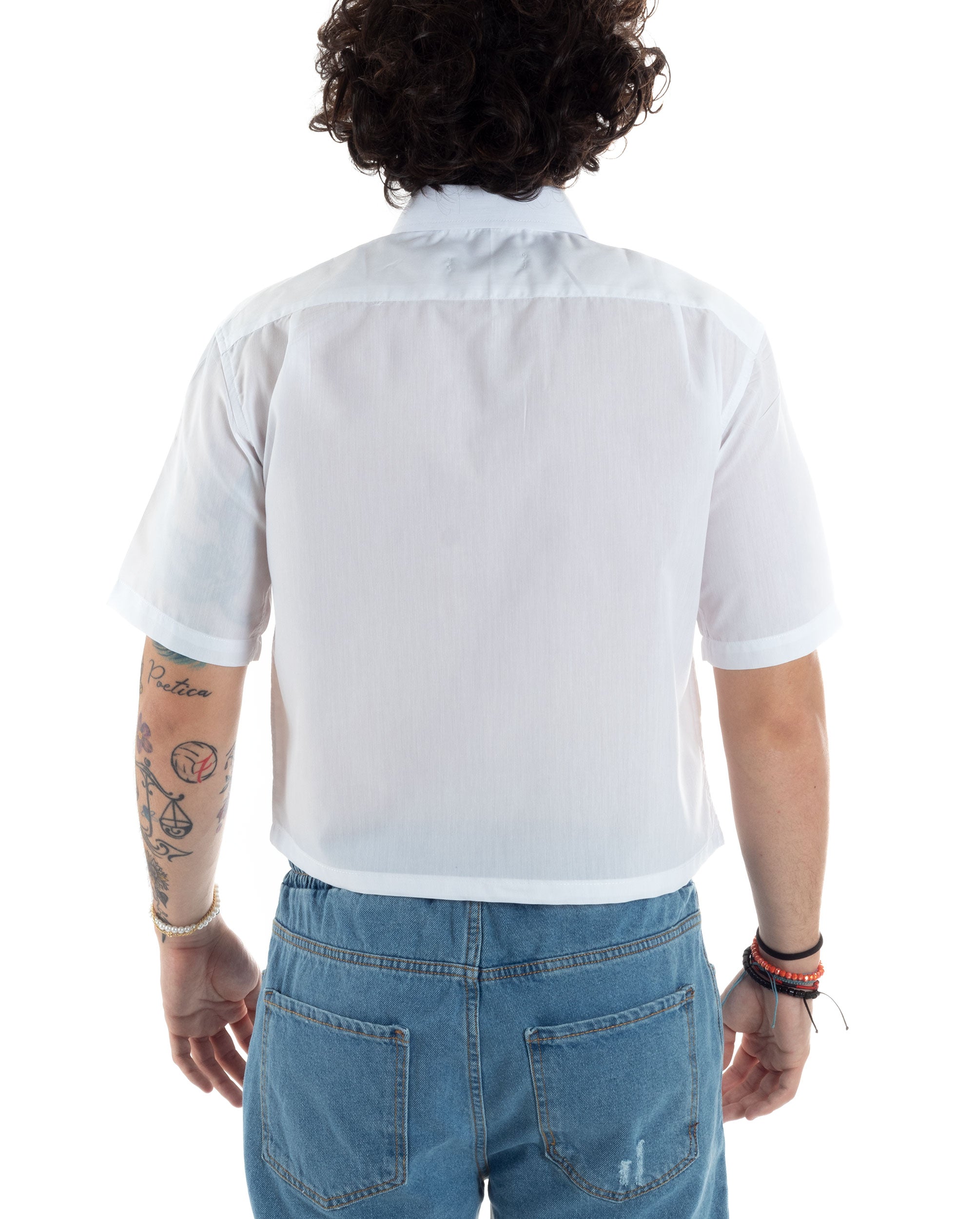 Men's Short Sleeve Cropped Shirt Solid Color White Boxy Fit Casual GIOSAL-CC1195A