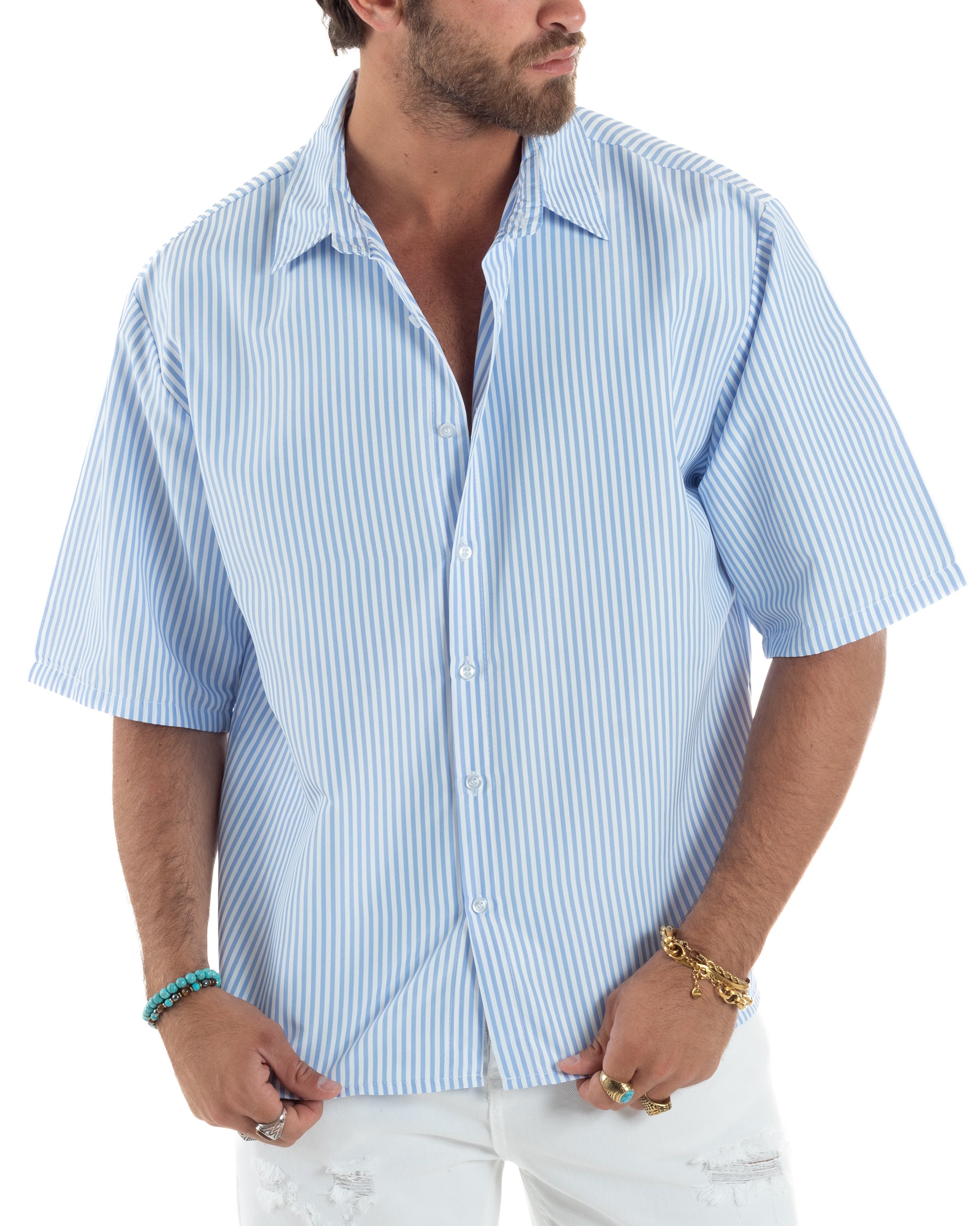 Camicia Maniche Corte Rigata Viscosa CC1215A