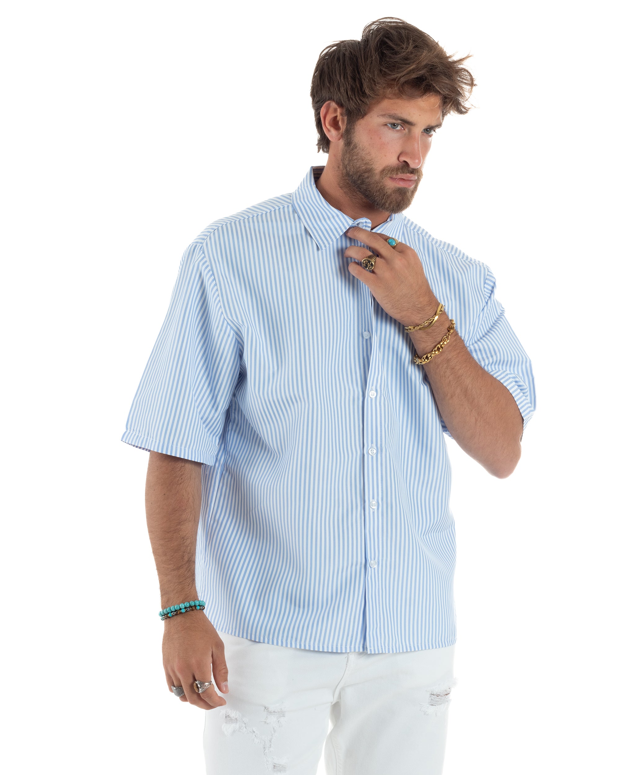 Camicia Maniche Corte Rigata Viscosa CC1215A