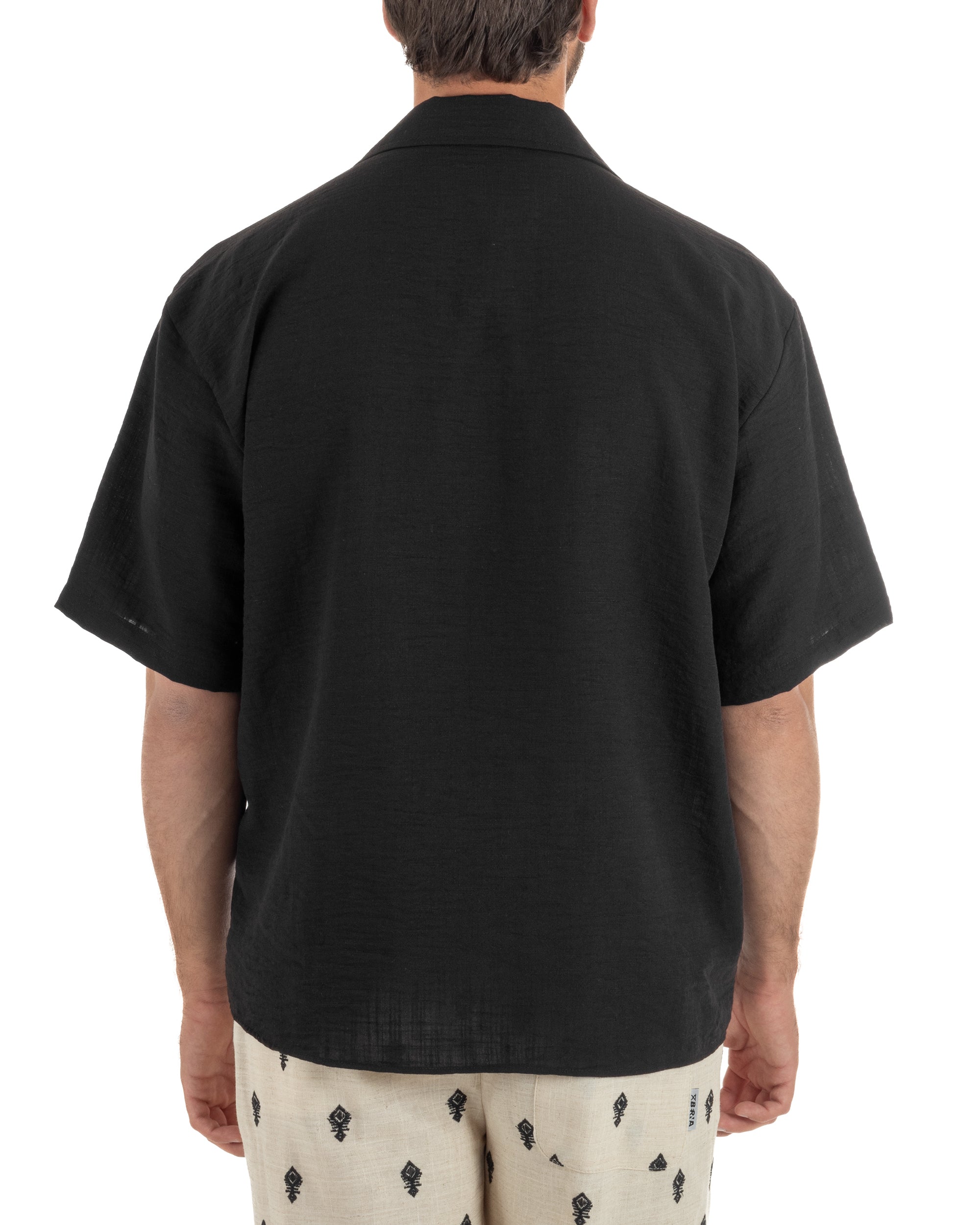 Camicia maniche corte uomo colletto bowling taschino relaxed fit nero GIOSAL-CC1231A