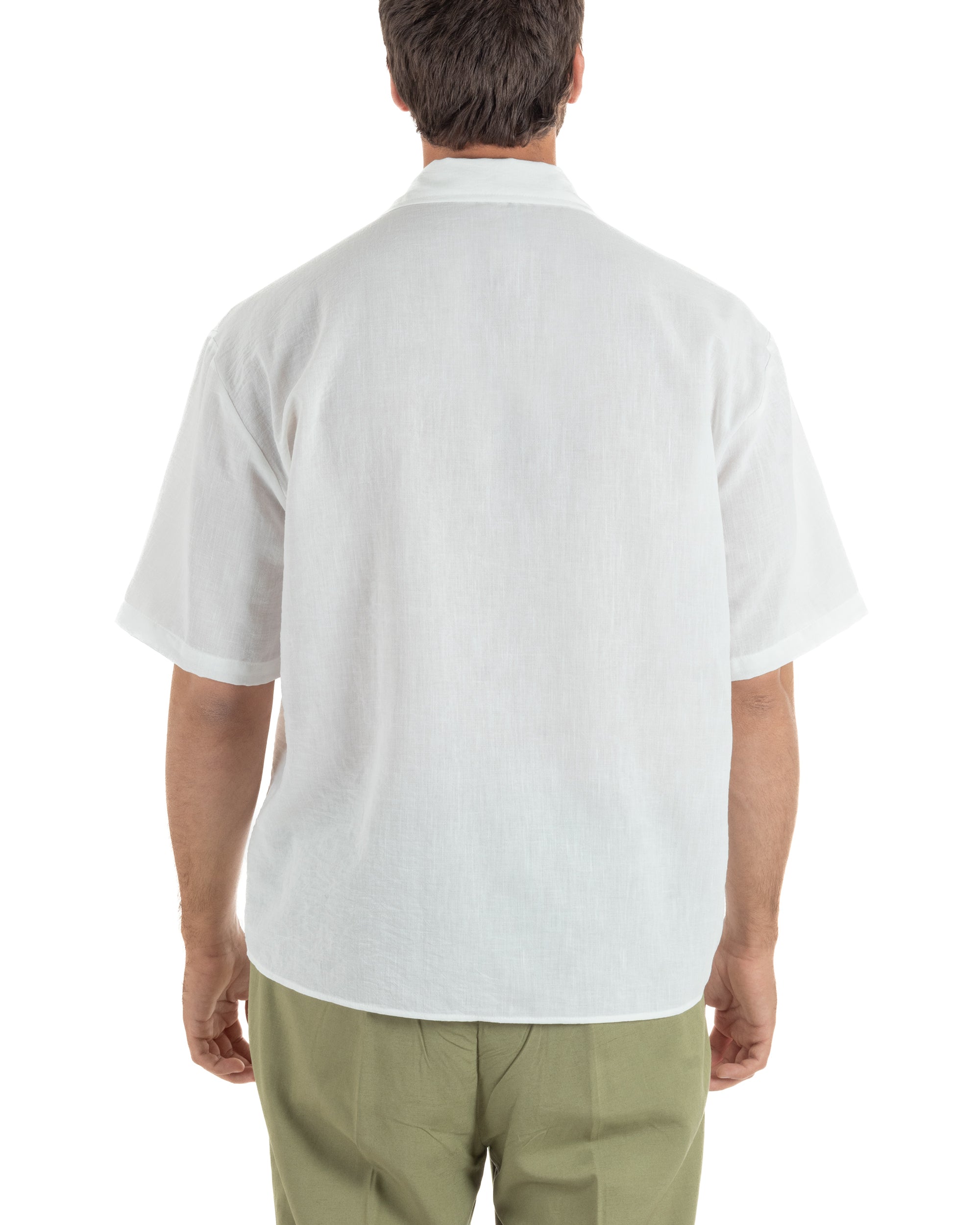 Camicia maniche corte uomo colletto bowling taschino relaxed fit bianco GIOSAL-CC1233A