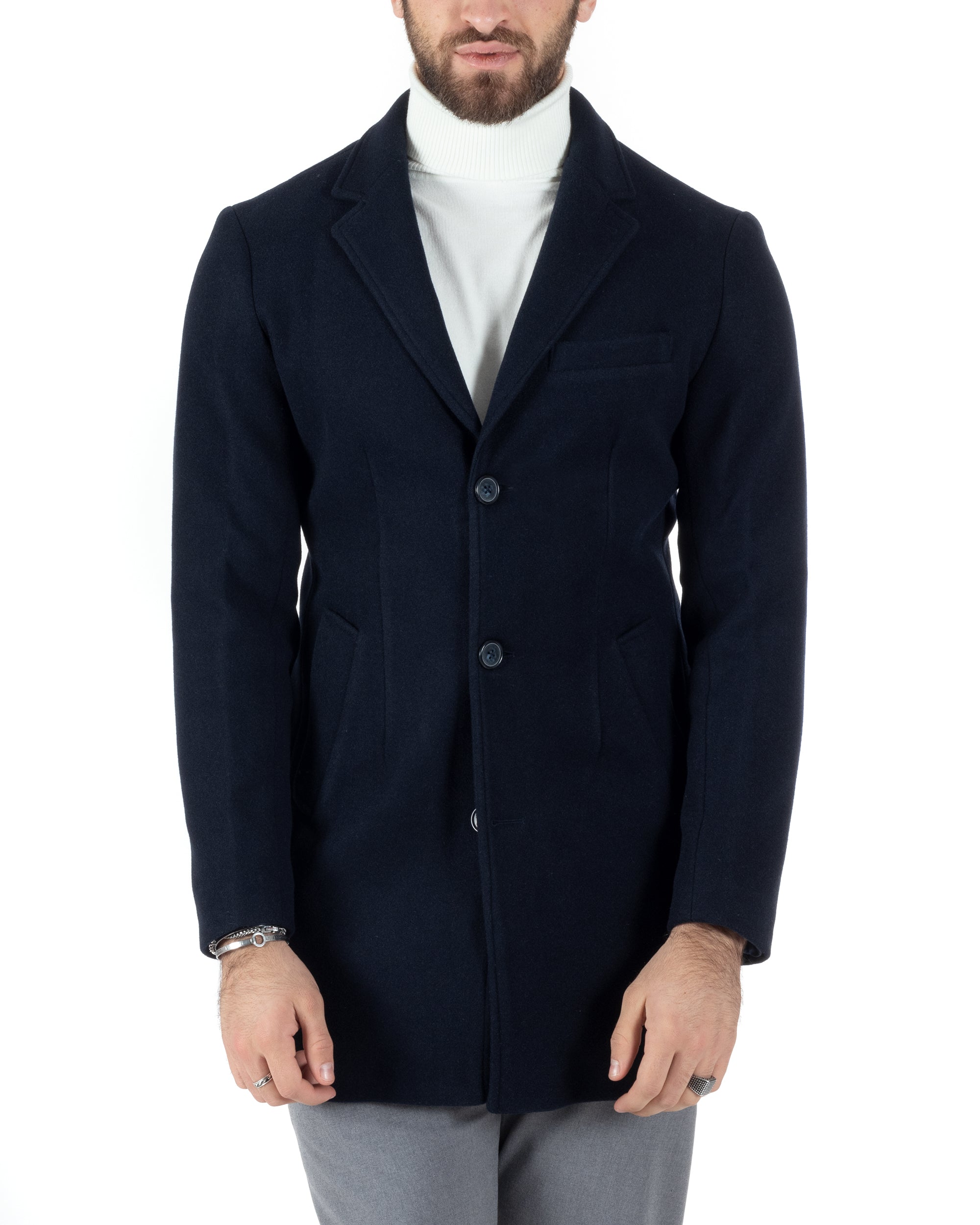 Single-breasted Coat Men's Reverse Collar Jacket Solid Color Baronet Blue Elegant GIOSAL-G2687A